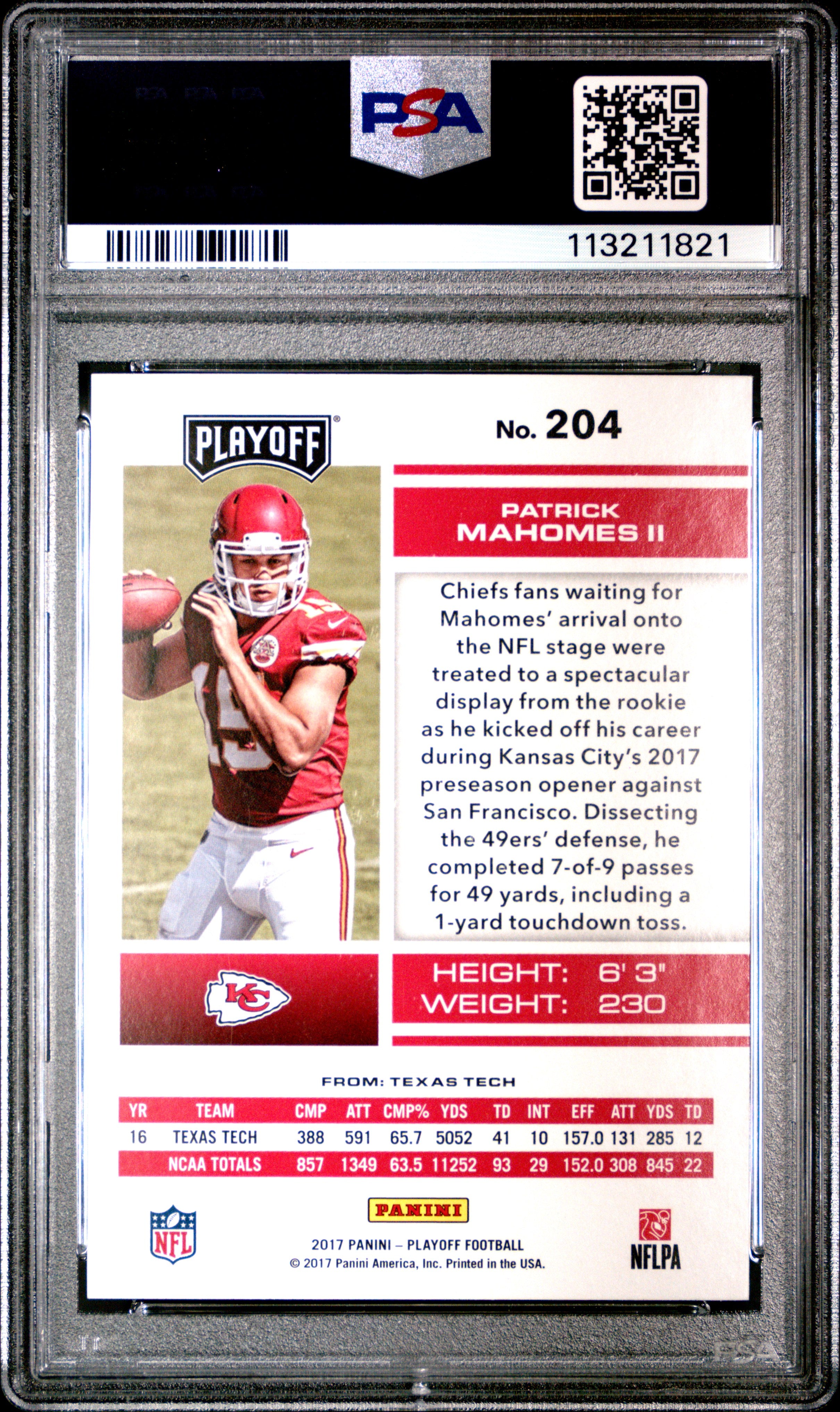 2017 Panini Playoff Patrick Mahomes II Rookie PSA 10 RC
