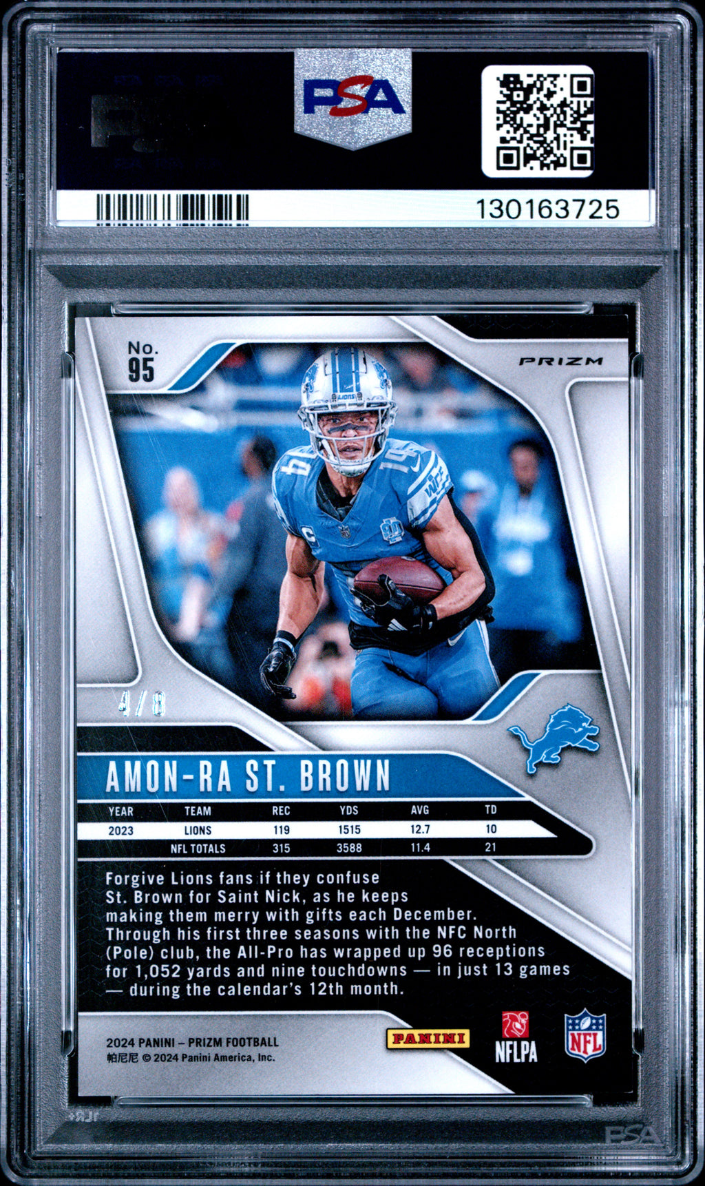 2024 Prizm Amon-Ra St. Brown Green Sparkle 4/8 PSA 9