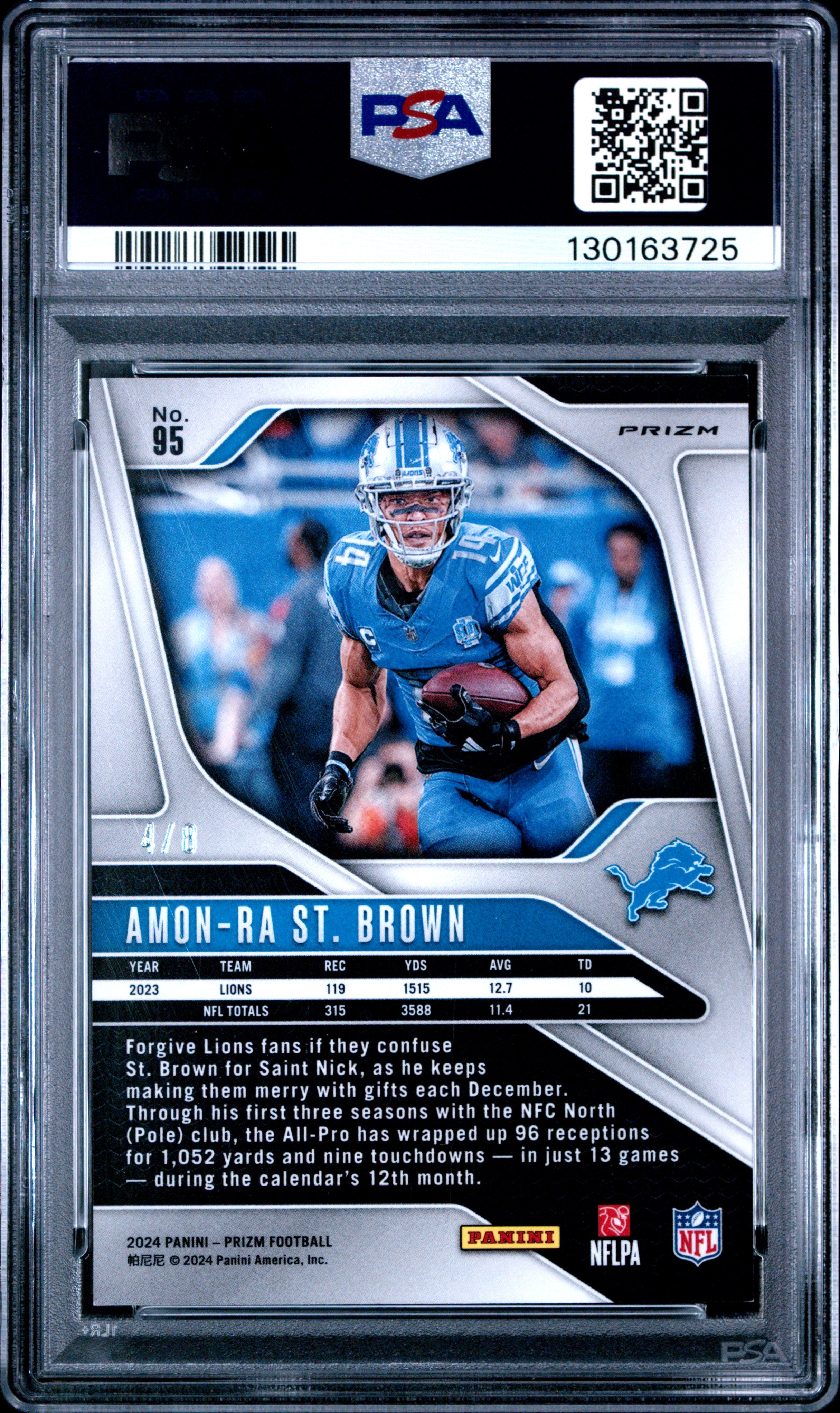 2024 Prizm Amon-Ra St. Brown Green Sparkle 4/8 PSA 9
