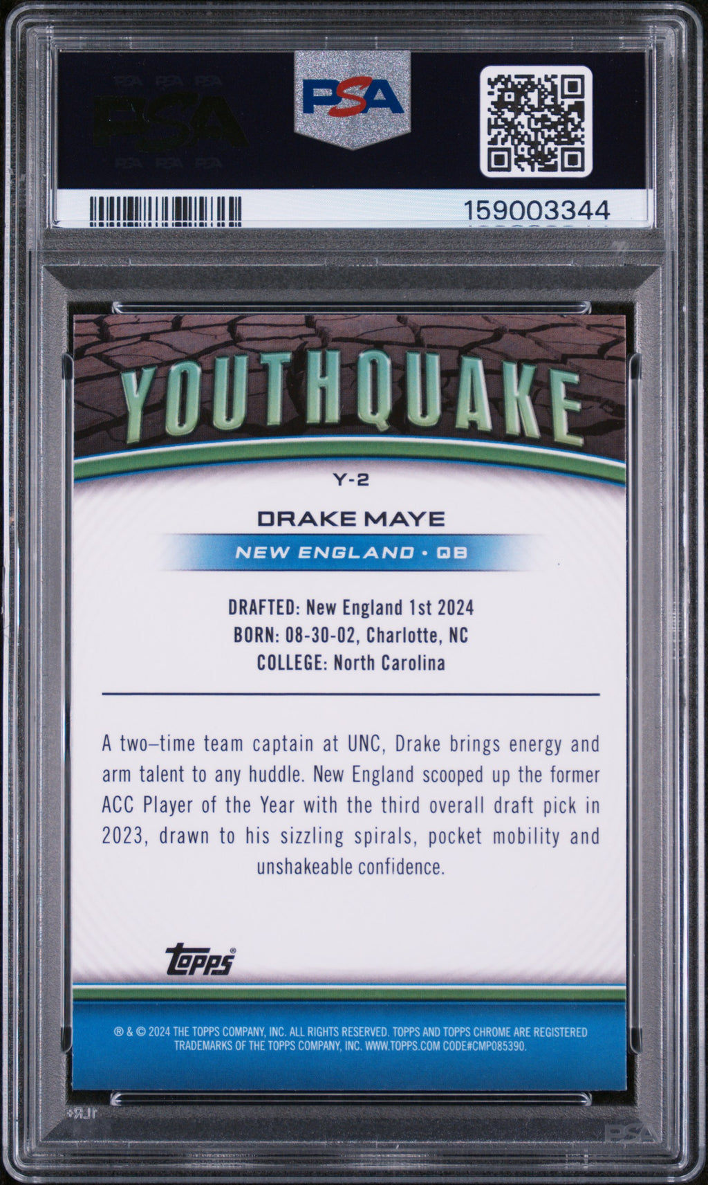 2024 Topps Chrome Drake Maye Rookie Youthquake PSA 10