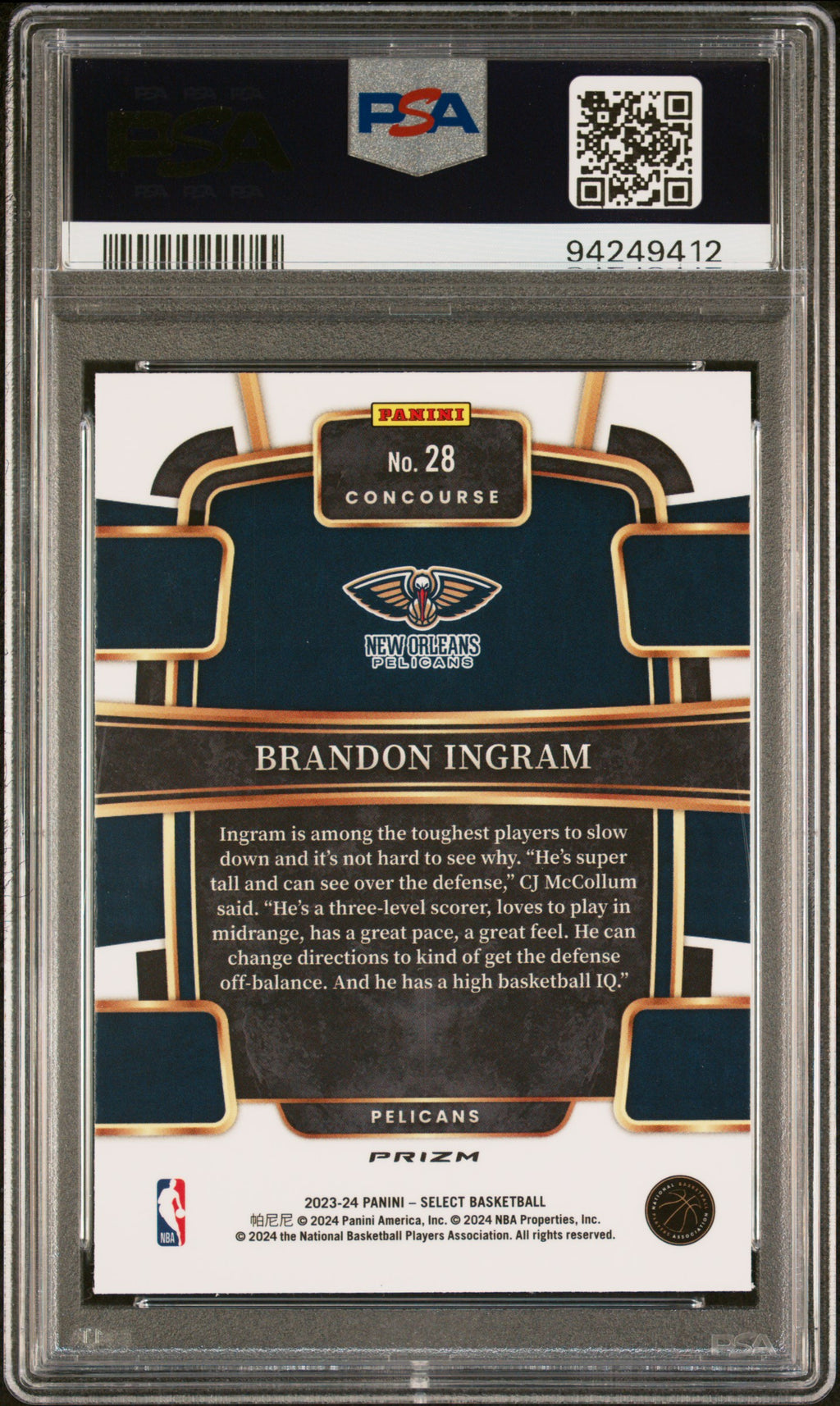 2023 Select Brandon Ingram Gold Glitter SSP PSA 10