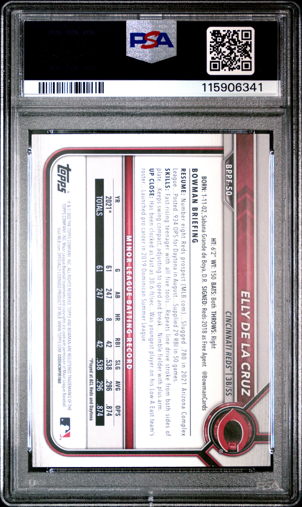 2022 Bowman 1st Edition Elly De La Cruz Sky Blue Foil PSA 10