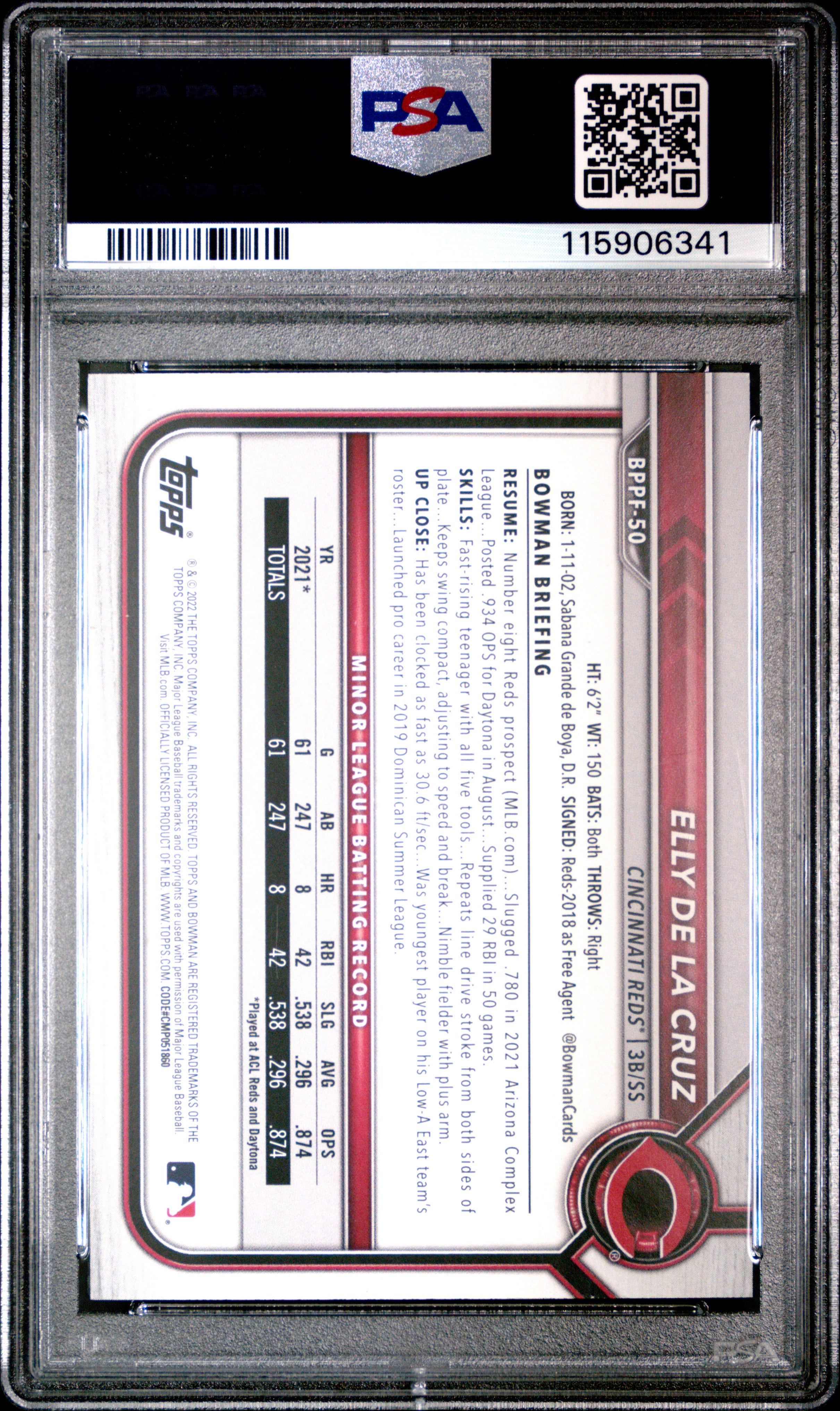 2022 Bowman 1st Edition Elly De La Cruz Sky Blue Foil PSA 10