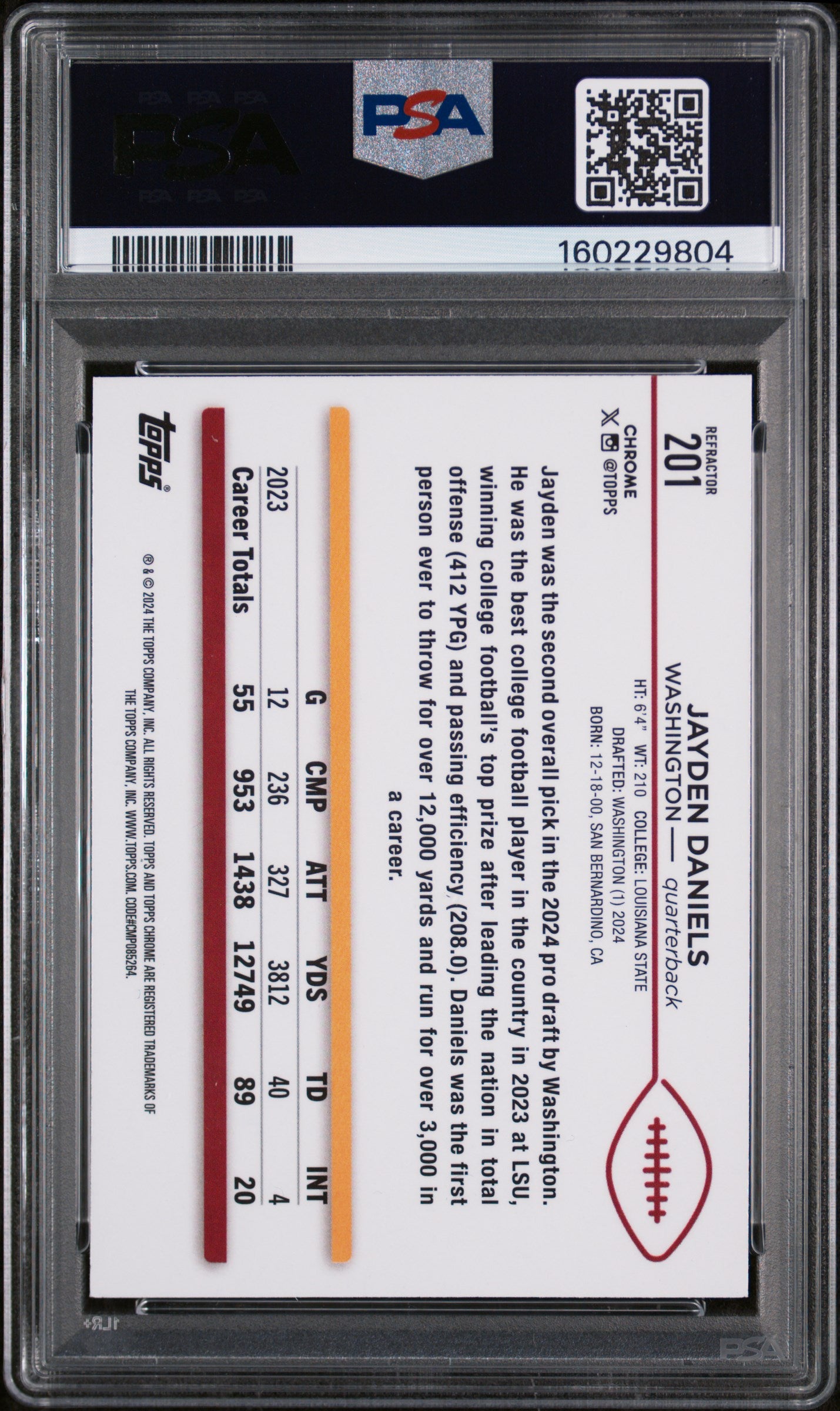 2024 Topps Chrome Jayden Daniels Refractor PSA 9