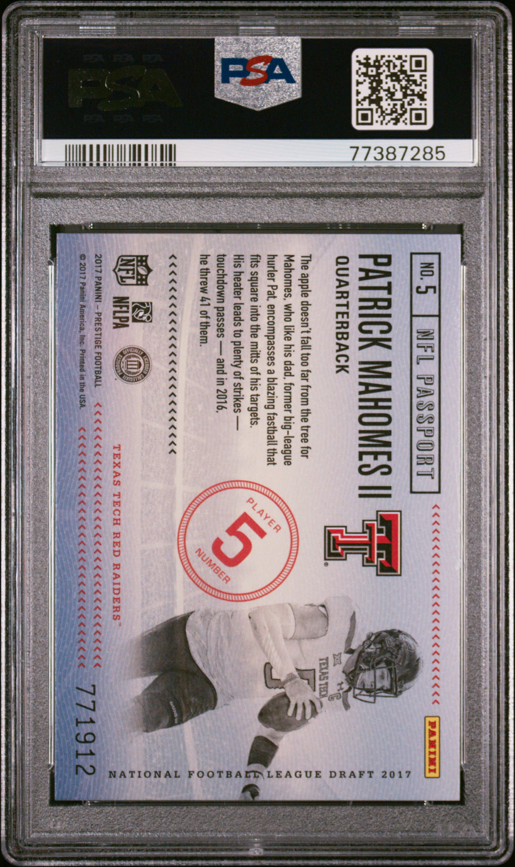 2017 Panini Prestige Patrick Mahomes II NFL Passport PSA 9
