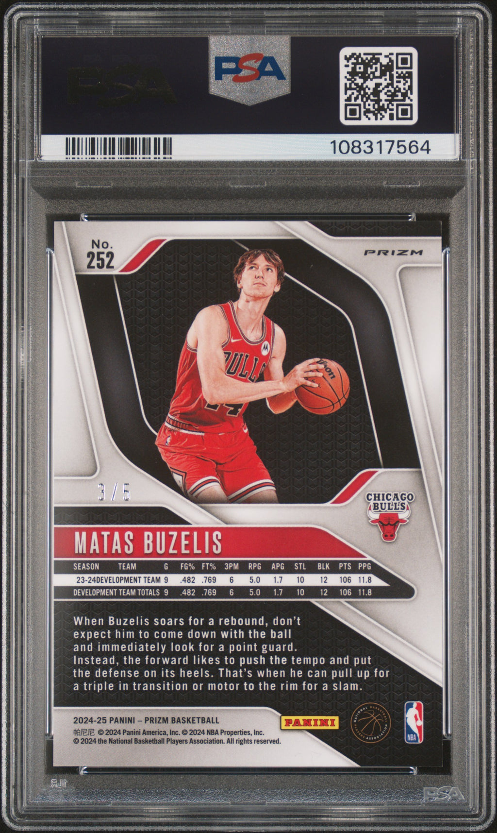 2024 Prizm Matas Buzelis Rookie Green Shimmer FOTL 3/5 PSA 9 RC