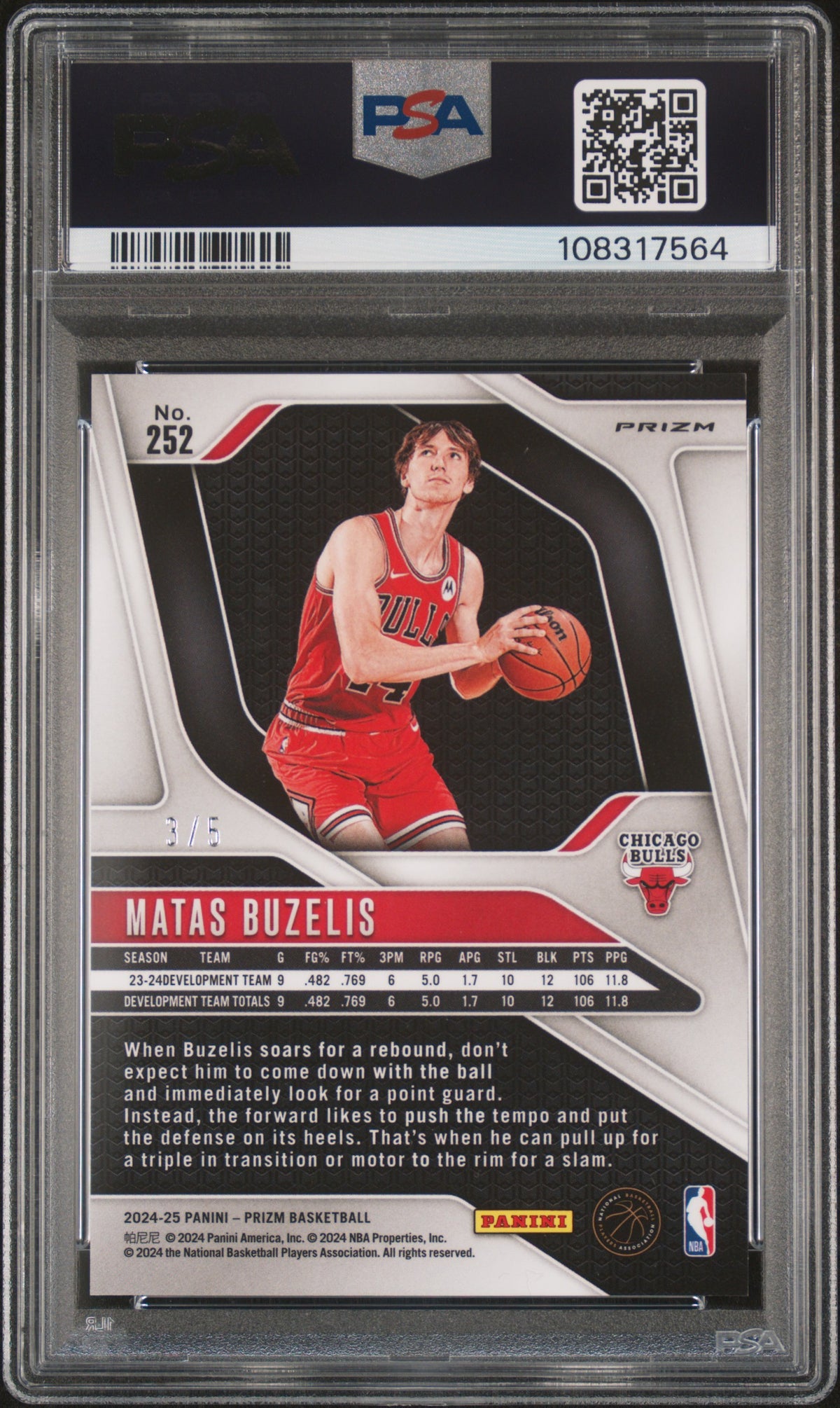 2024 Prizm Matas Buzelis Rookie Green Shimmer FOTL 3/5 PSA 9 RC