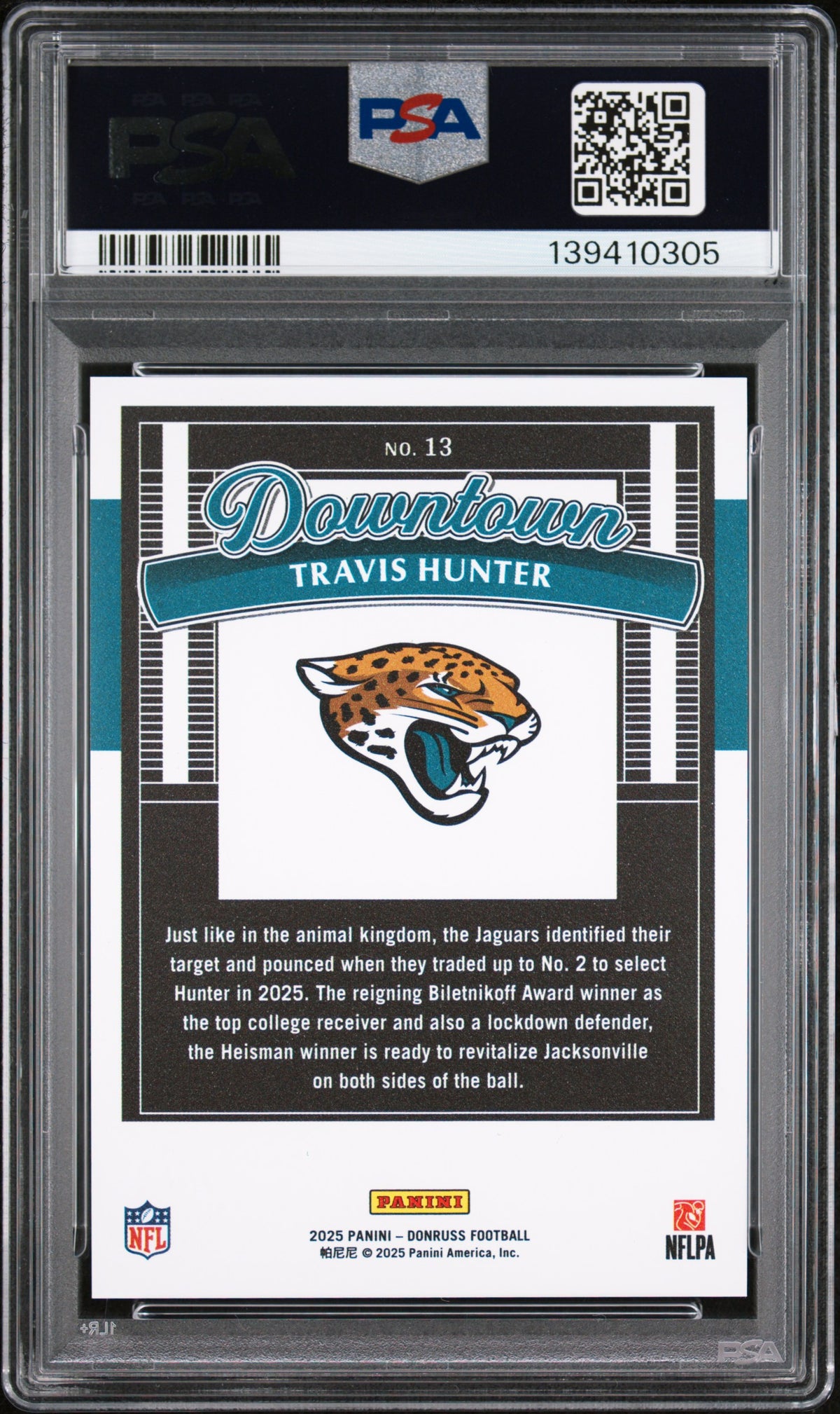 2025 Donruss Travis Hunter Rookie Downtown PSA 10 RC