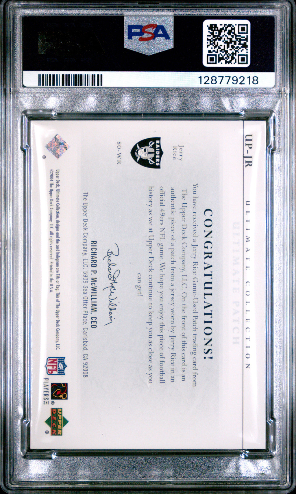 2004 Ultimate Collection Ultimate Patch Jerry Rice #UP-JR /150 PSA 9