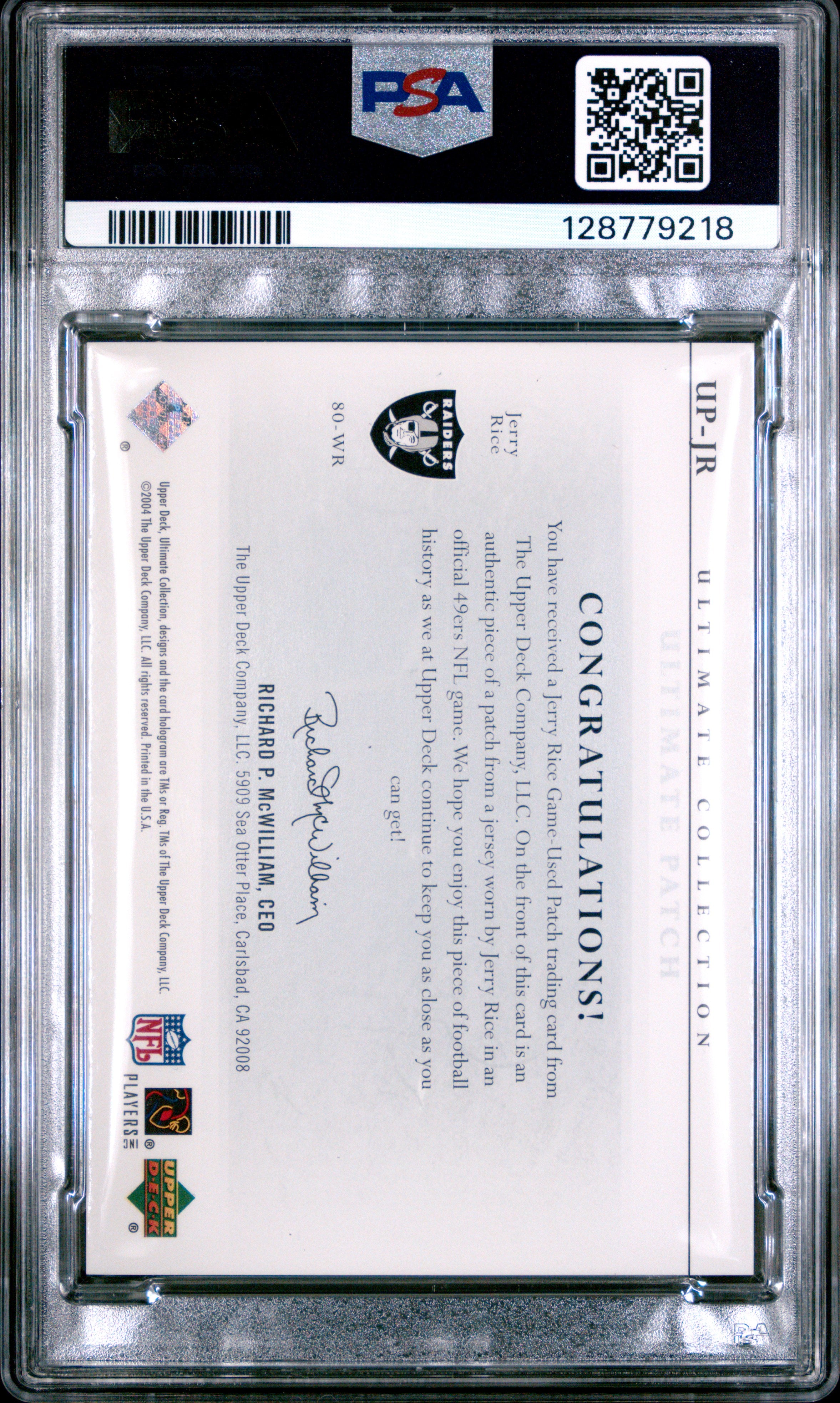 2004 Ultimate Collection Ultimate Patch Jerry Rice #UP-JR /150 PSA 9