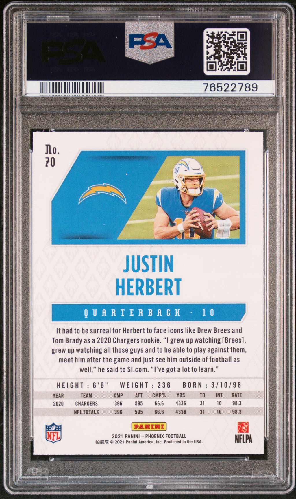 2021 Phoenix Justin Herbert Rookie Fire Burst PSA 10 RC