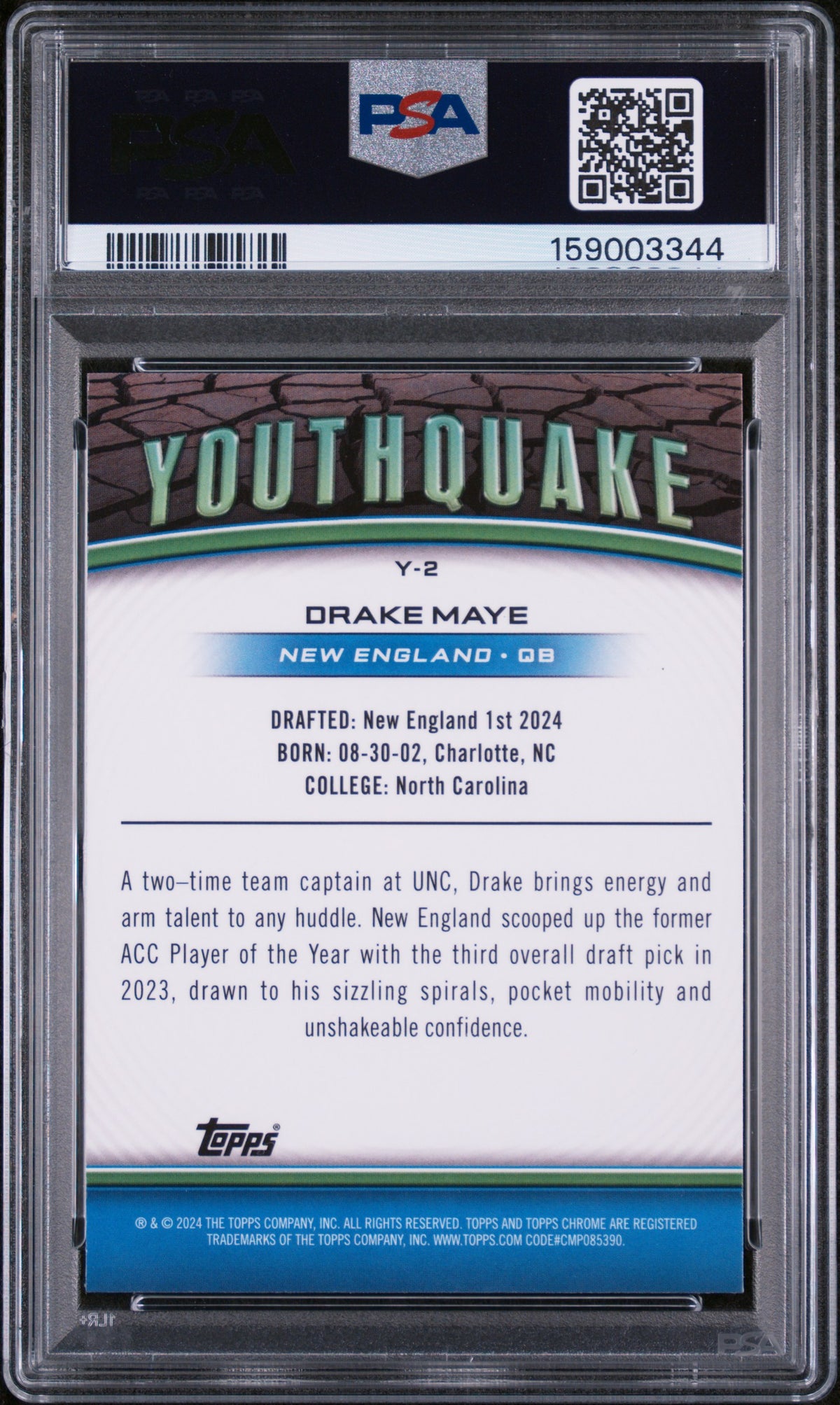 2024 Topps Chrome Drake Maye Rookie Youthquake PSA 10