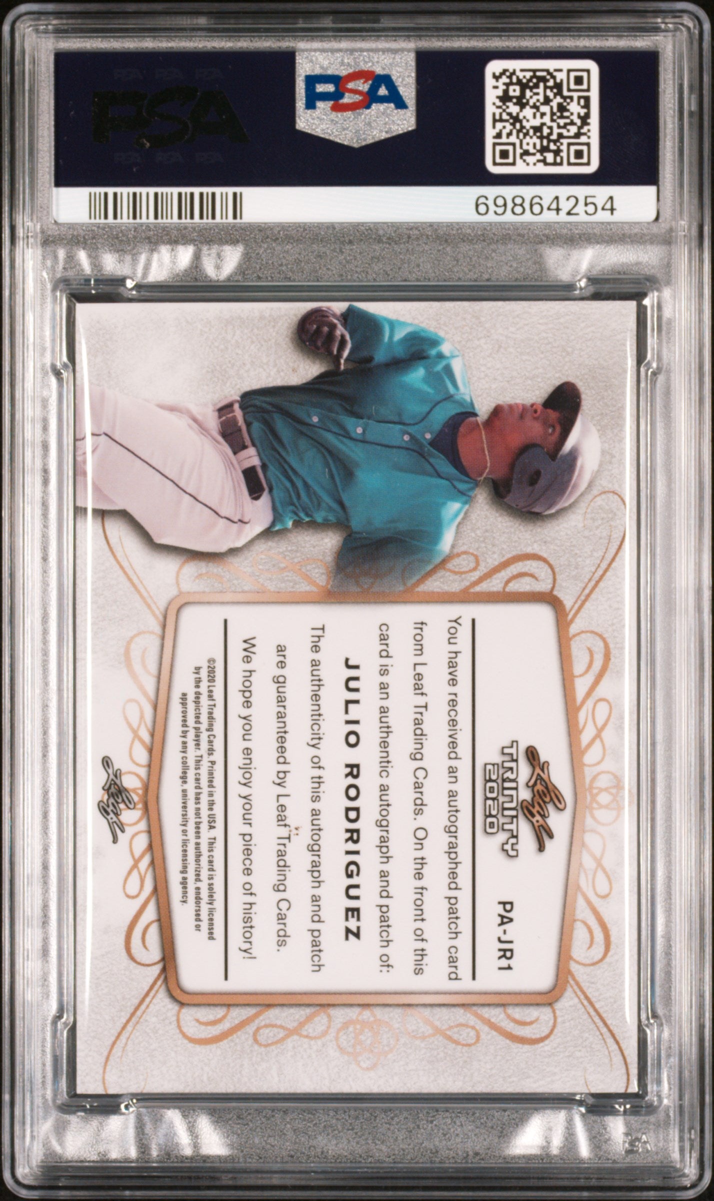 2020 Leaf Trinity Julio Rodriguez Green Patch Auto 27/50 PSA 9