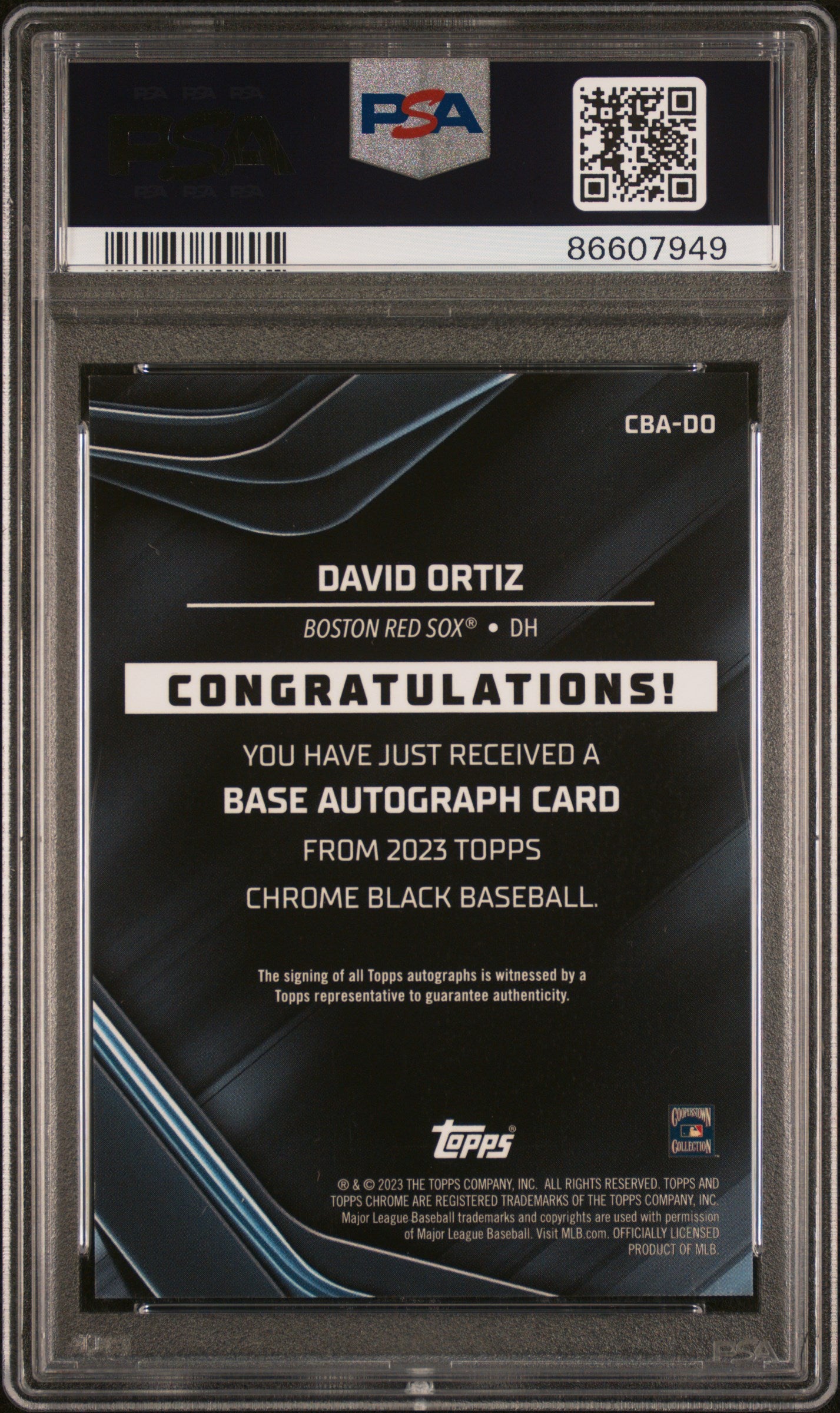2023 Topps Chrome Black Autographs David Ortiz #DO Gold Mini Diamond Ref /50 PSA 9