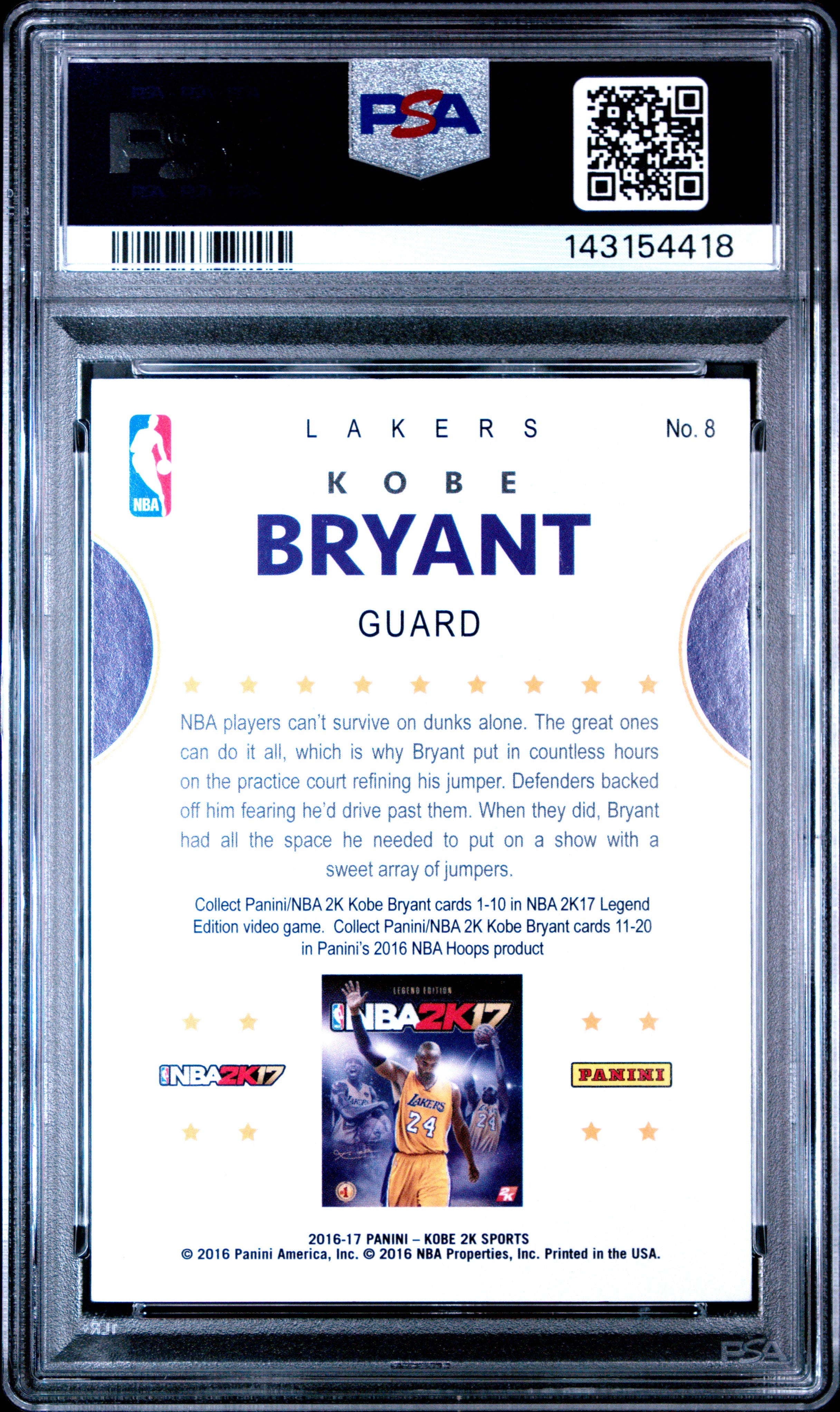 2016 Panini Hoops Kobe Bryant Kobe 2k17 Hoops PSA 9