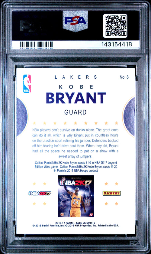 2016 Panini Hoops Kobe Bryant Kobe 2k17 Hoops PSA 9