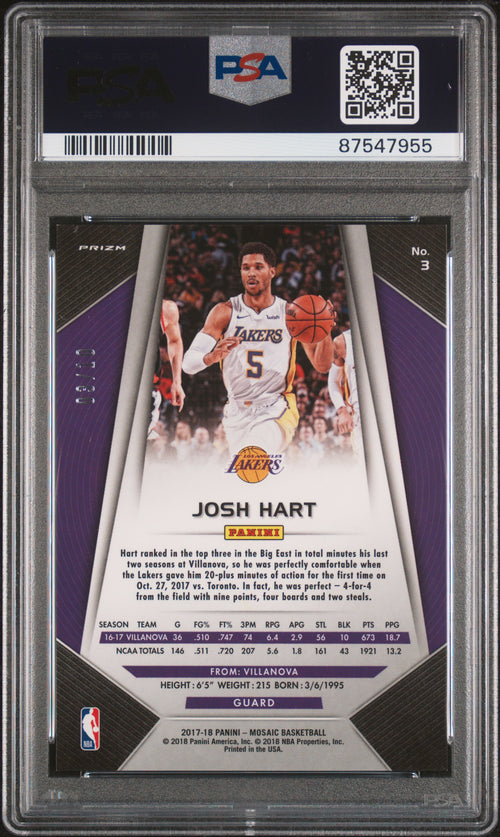 2017 Prizm Josh Hart Rookie Gold Mosaic 3/10 PSA 10