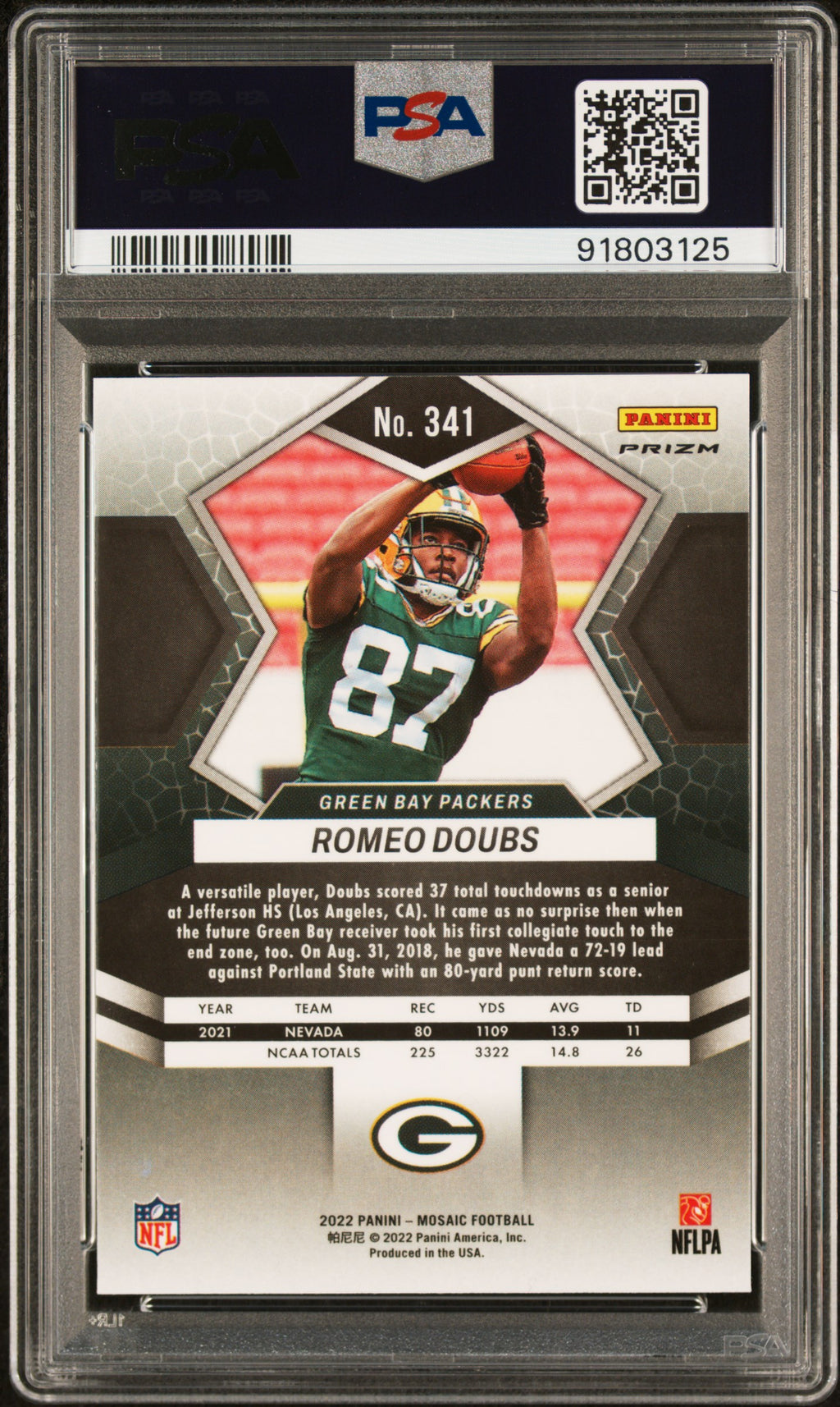 2022 Panini Mosaic Romeo Doubs #341 Red Green Choice PSA 10