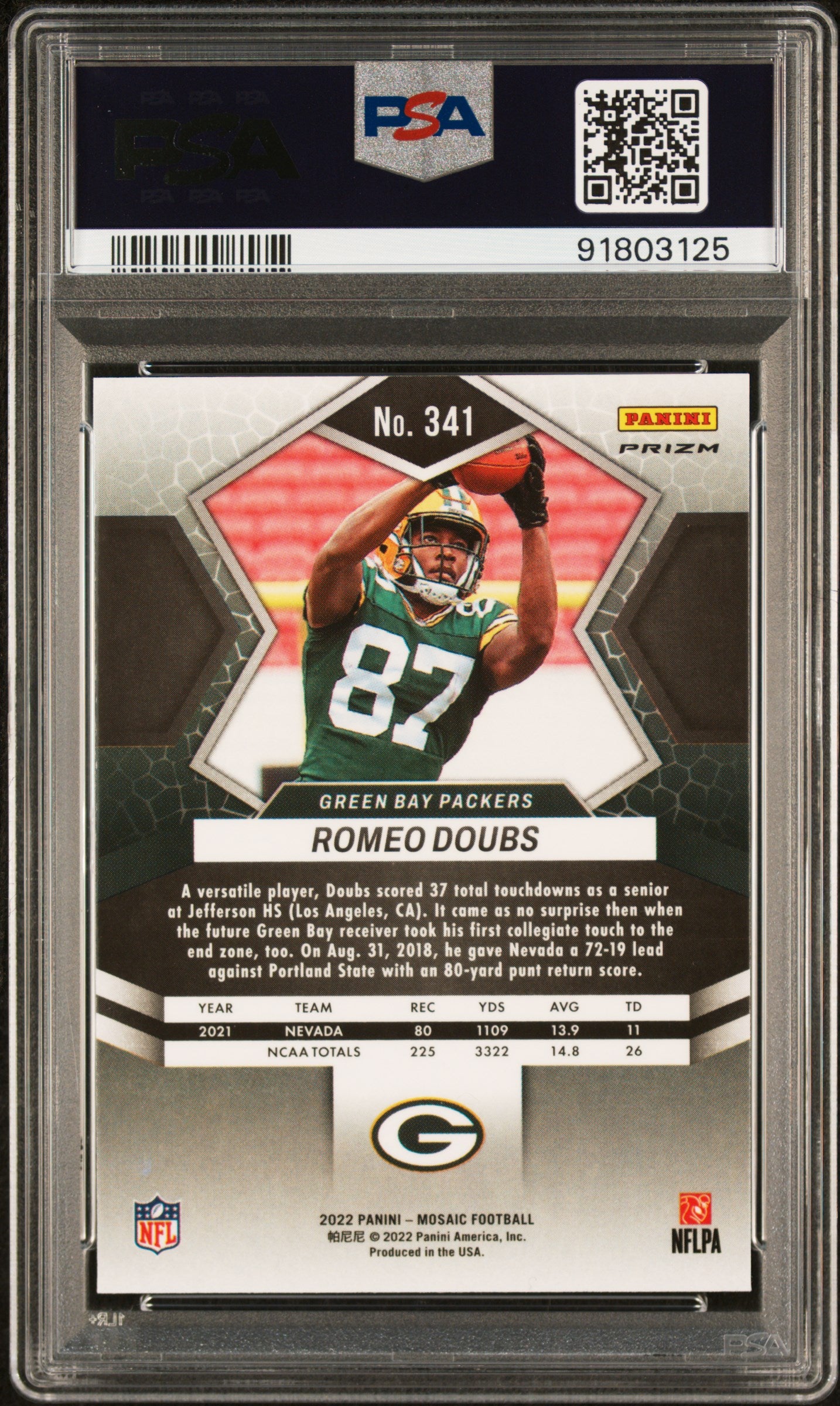 2022 Panini Mosaic Romeo Doubs #341 Red Green Choice PSA 10