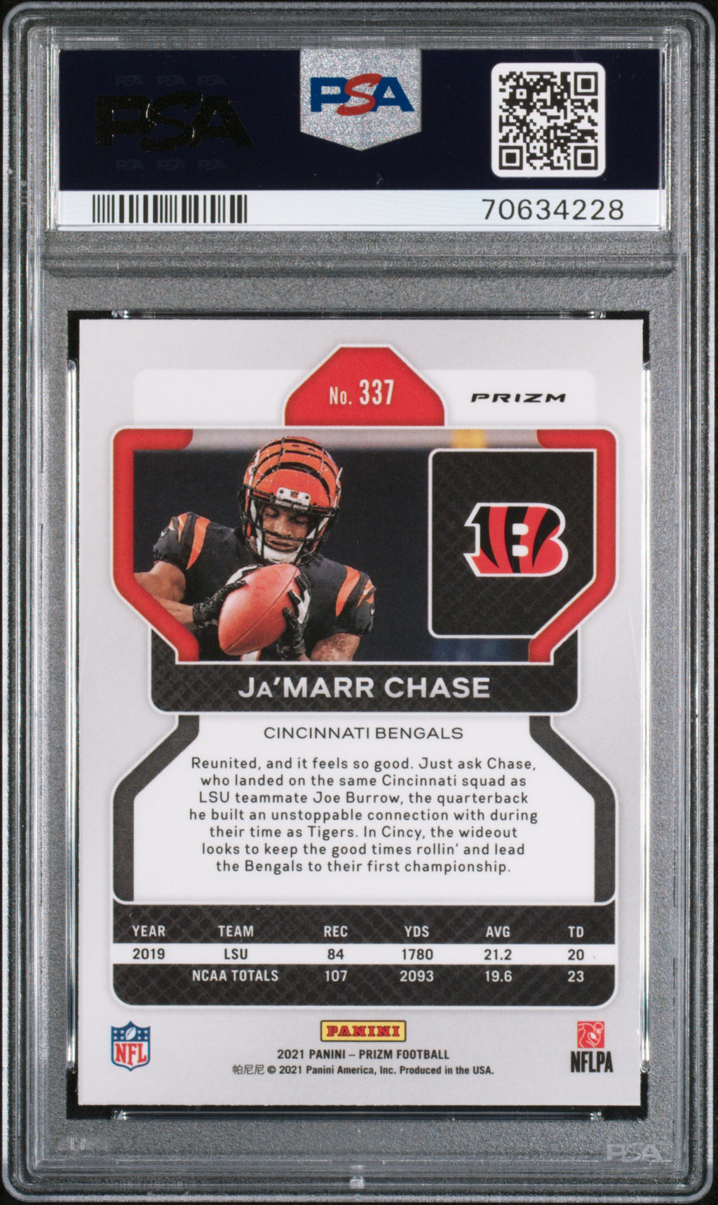 2021 Panini Prizm Ja’Marr Chase #337 Green PSA 10