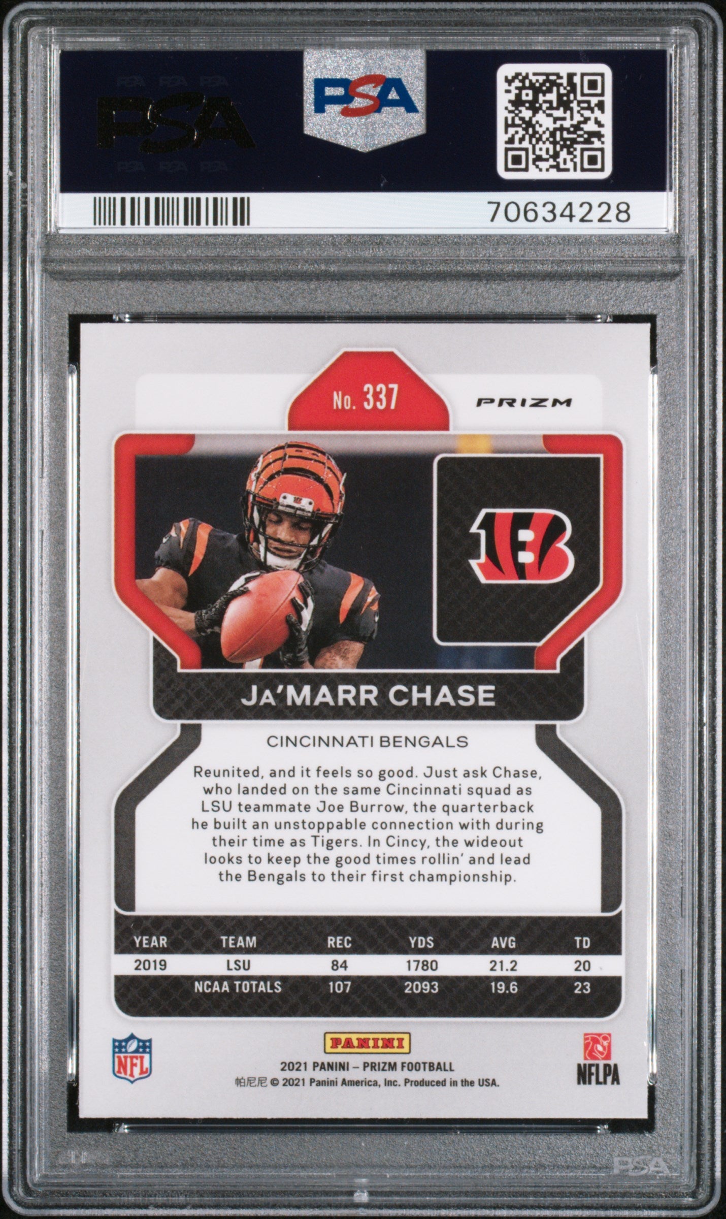 2021 Panini Prizm Ja’Marr Chase #337 Green PSA 10