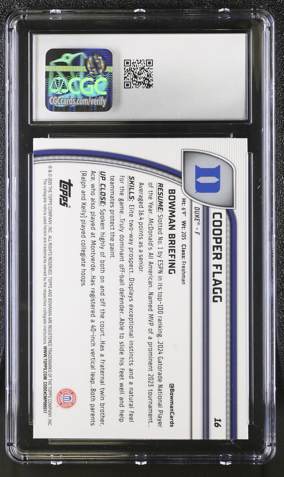 2024-25 Bowman University Chrome Cooper Flagg CGC 10