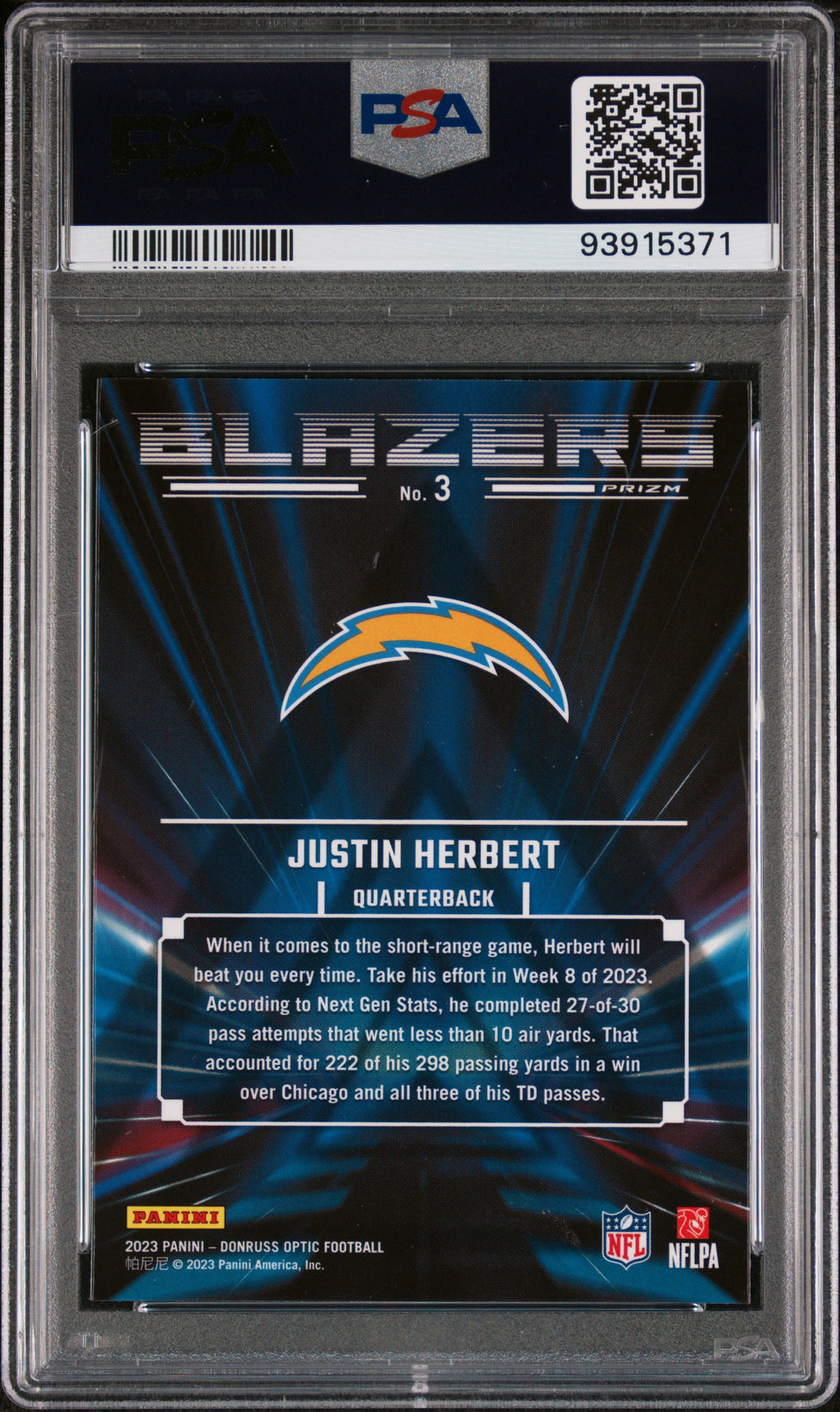 2023 Panini Donruss Optic Blazers Justin Herbert #3 PSA 10