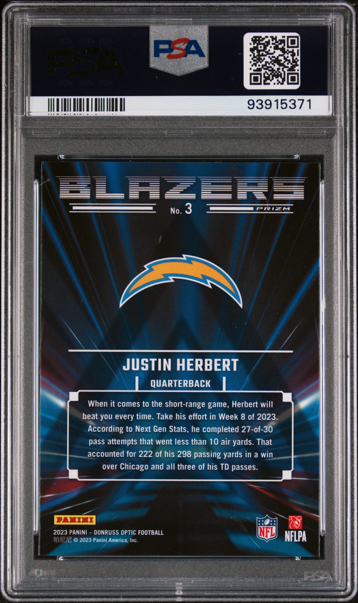 2023 Panini Donruss Optic Blazers Justin Herbert #3 PSA 10