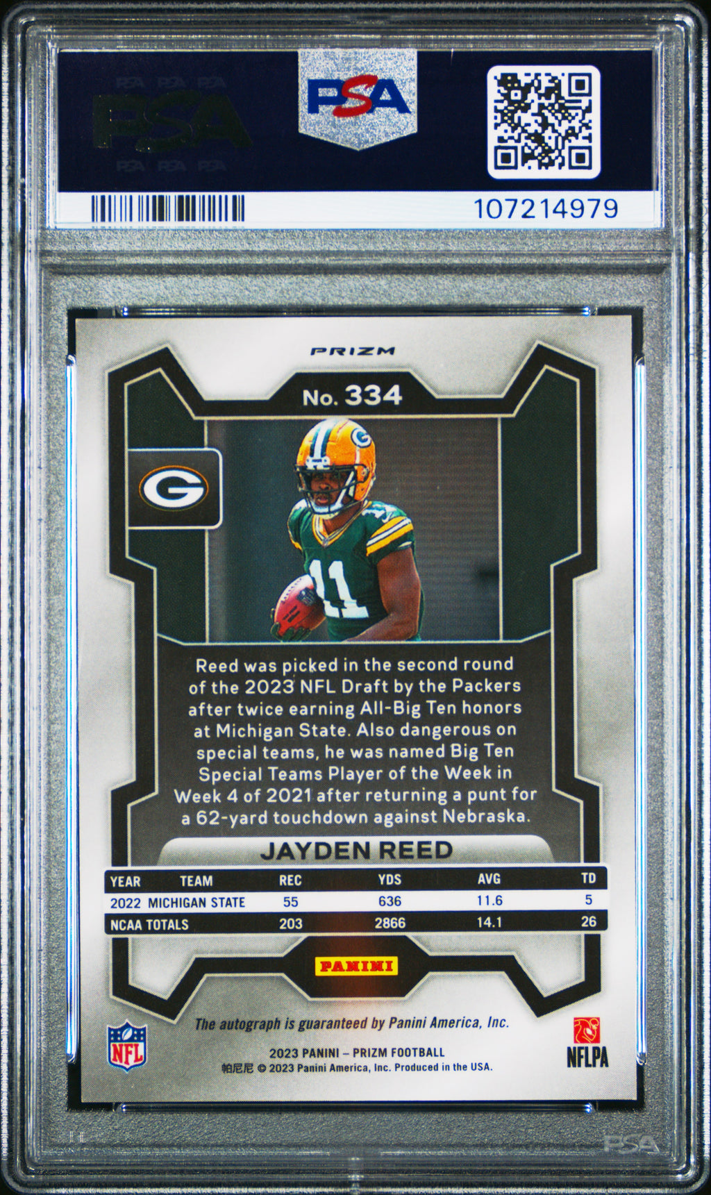 2023 Prizm Jayden Reed Autograph - Pink Prizm PSA 10