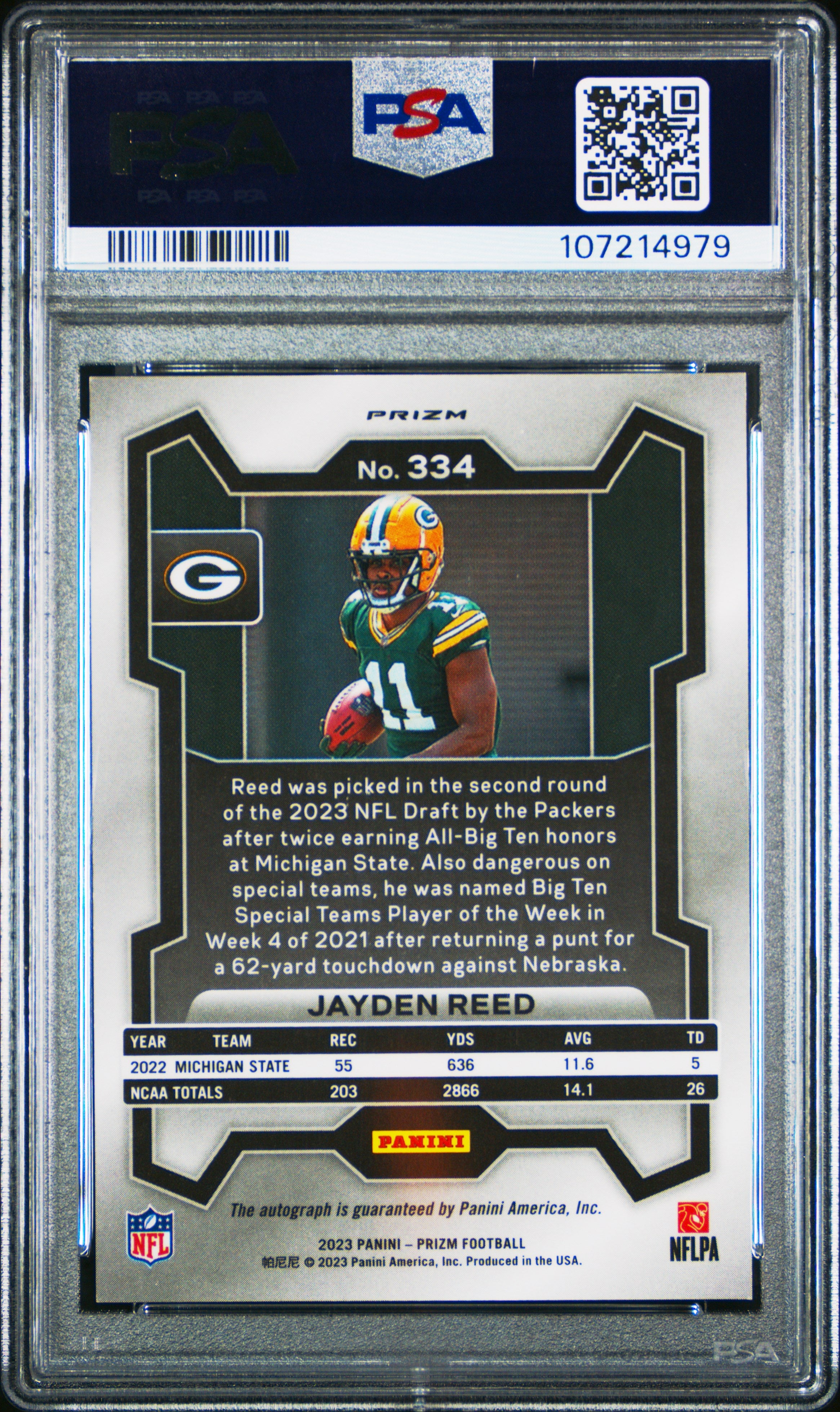 2023 Prizm Jayden Reed Autograph - Pink Prizm PSA 10