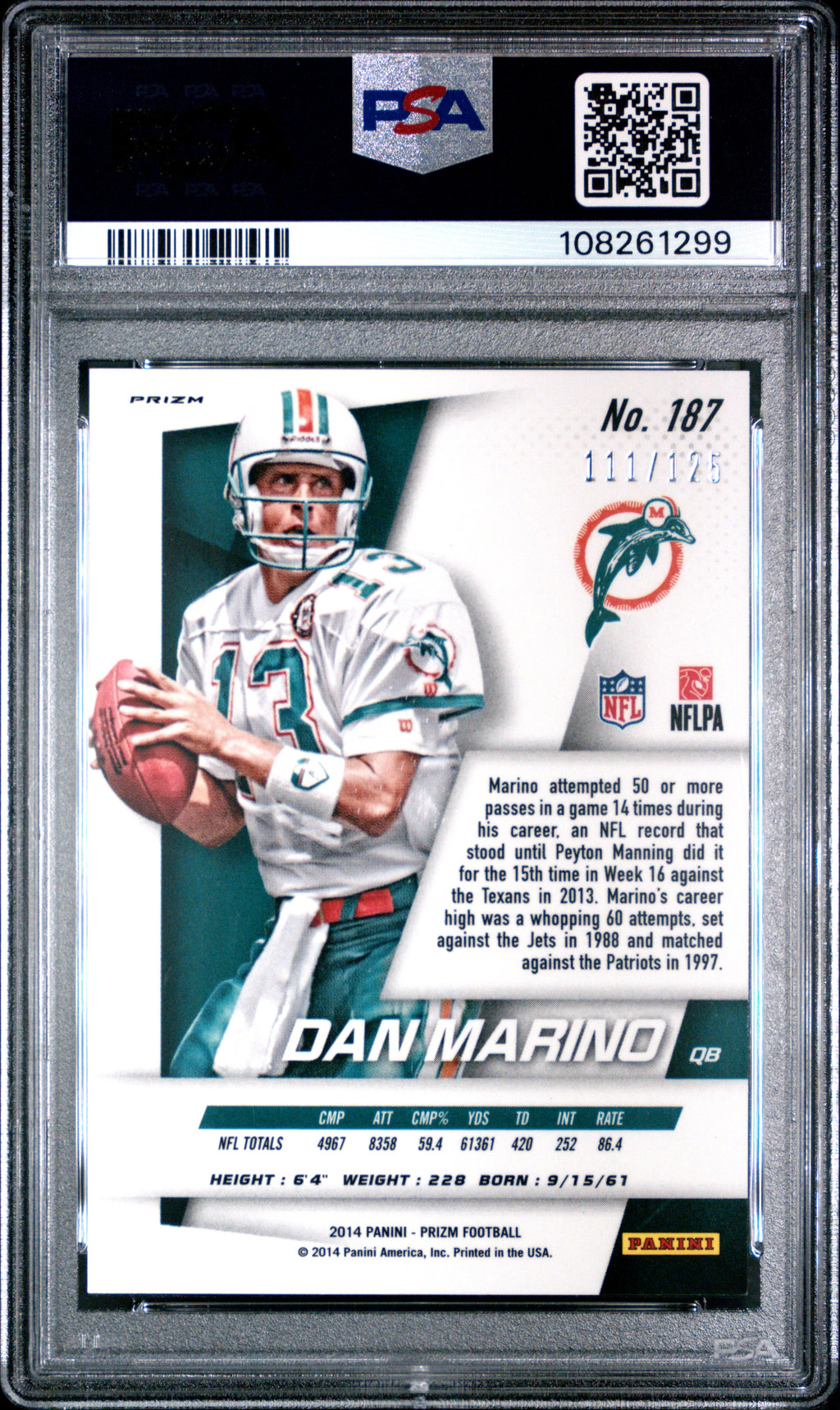 2014 Panini Prizm Dan Marino #187 Red Power PSA 8