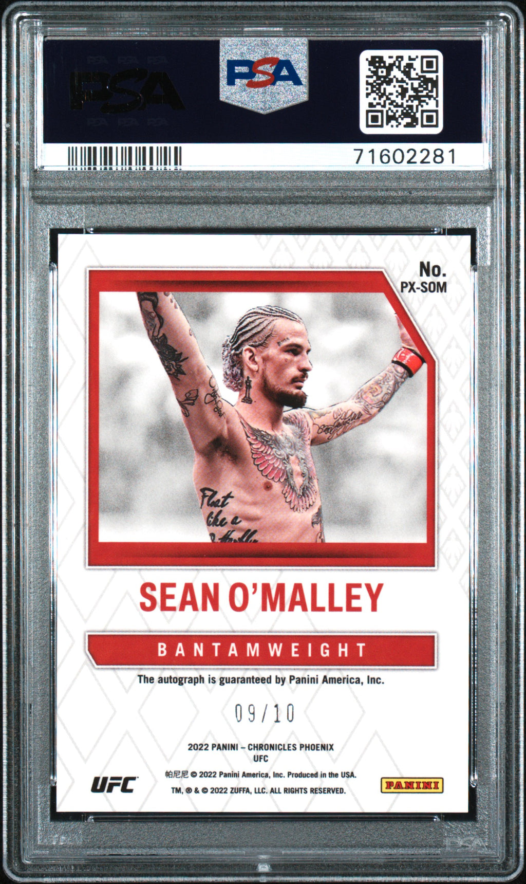 2022 Panini Chronicles UFC Phoenix Autograph Sean O’Malley #PXSOM Gold PSA 10