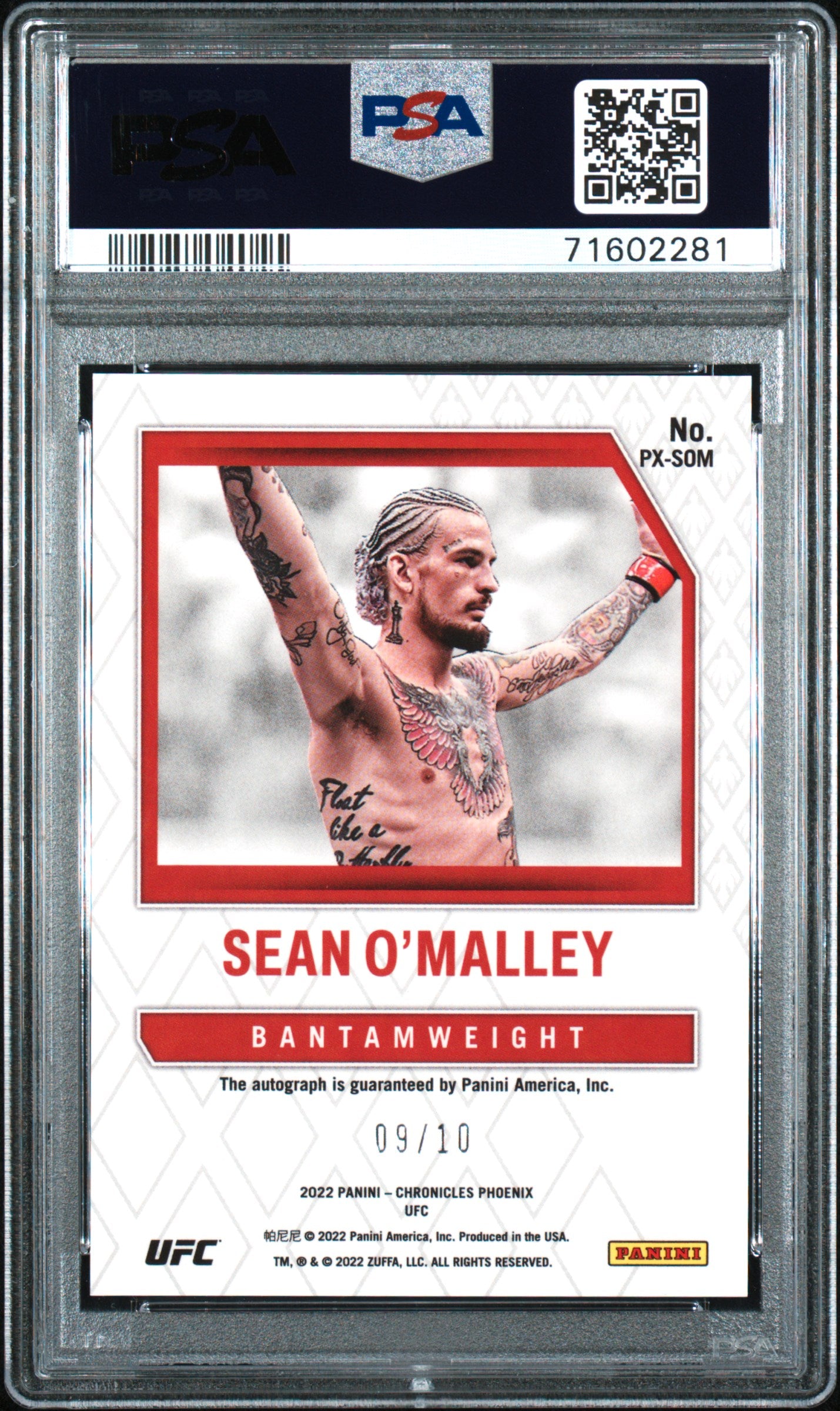 2022 Panini Chronicles UFC Phoenix Autograph Sean O’Malley #PXSOM Gold PSA 10