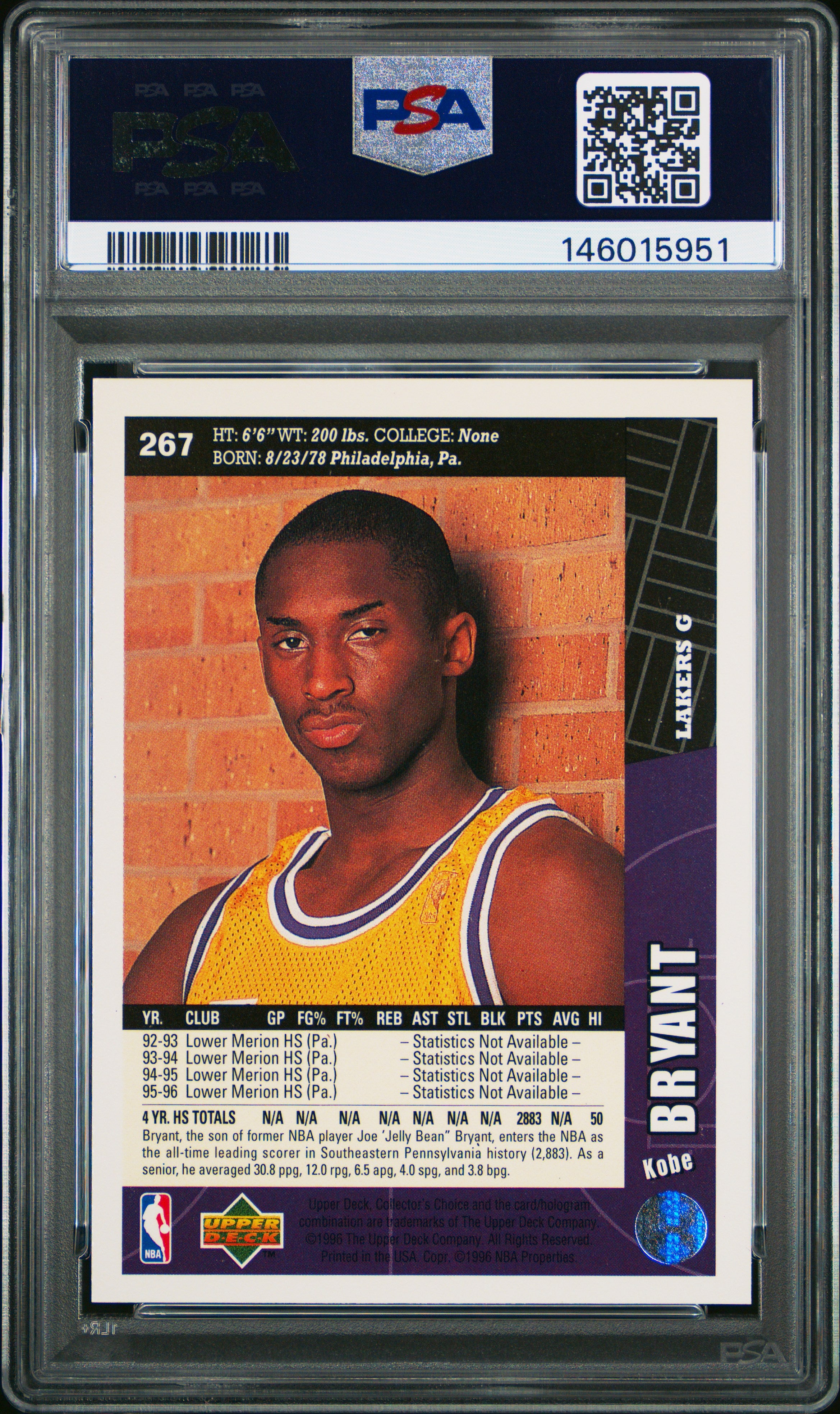 1996 Collector's Choice Kobe Bryant PSA 8 RC LA Lakers