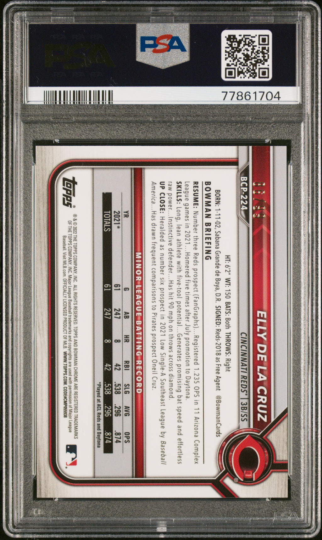 2022 Bowman Mega Box Chrome Elly De La Cruz #224 Green Refractor PSA 9