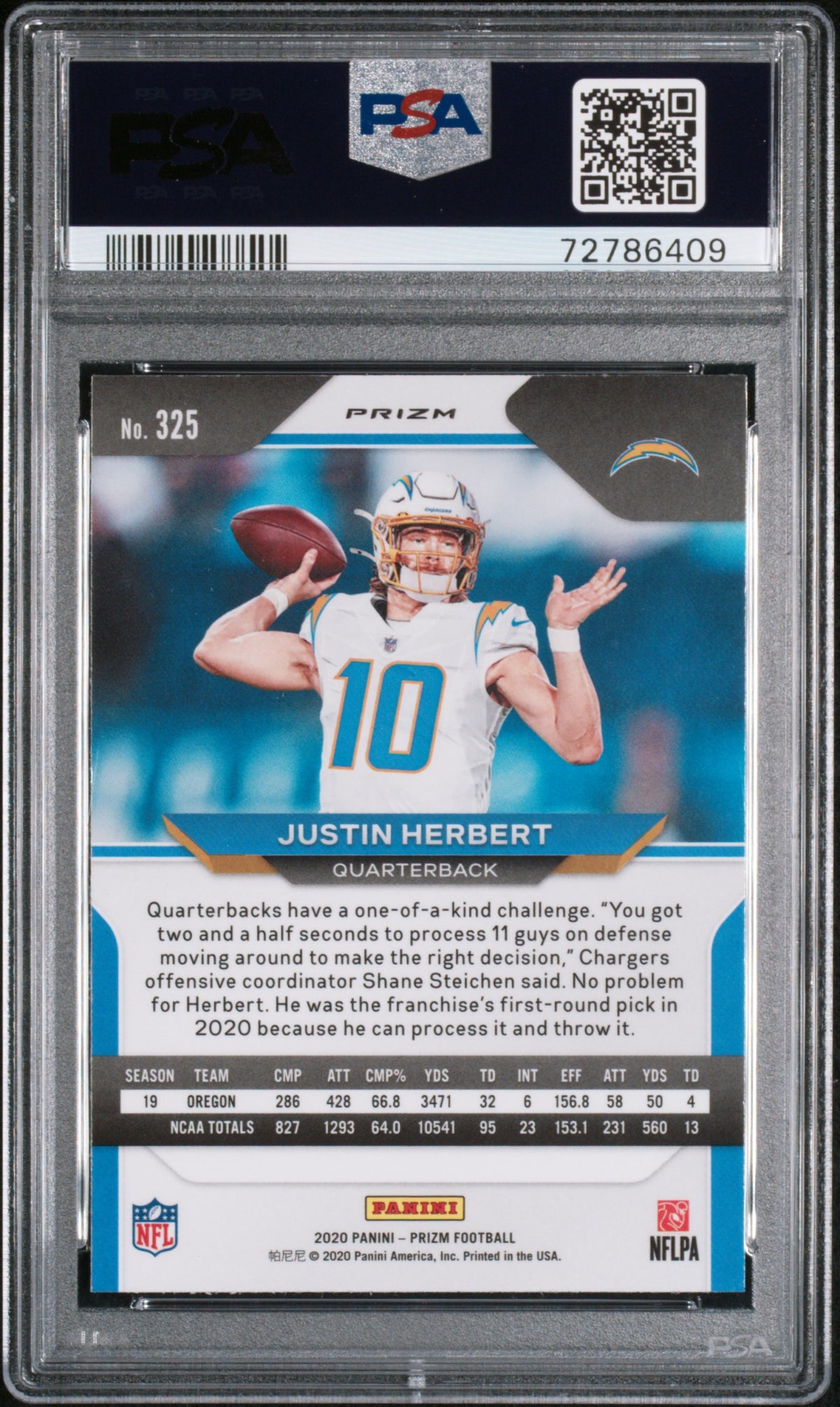 2020 Panini Prizm Justin Herbert #325 Pink PSA 9