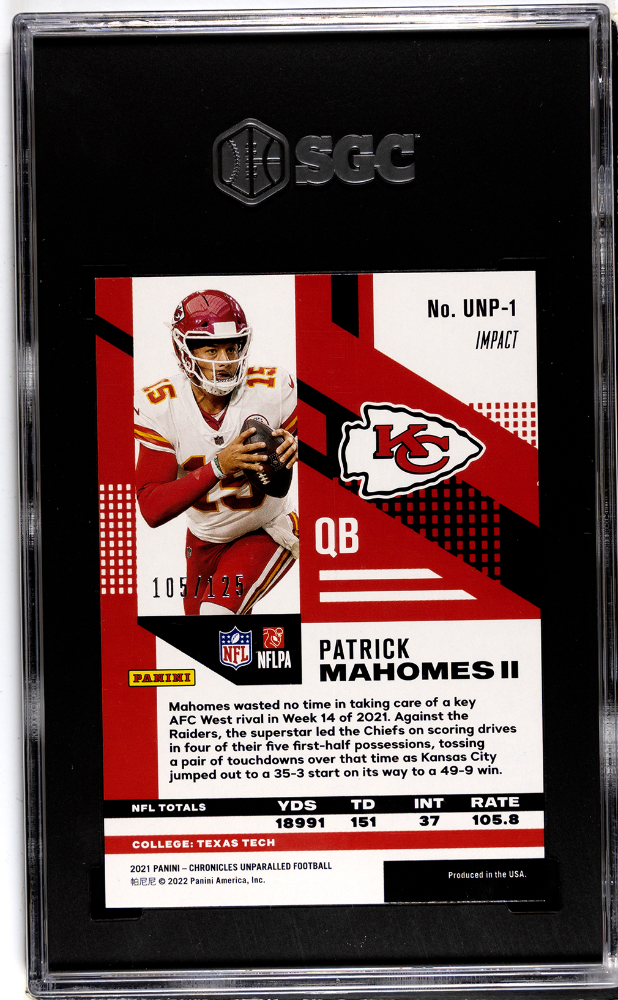 2021 Panini Chronicles Patrick Mahomes II Inparalleled Impach SGC 9.5
