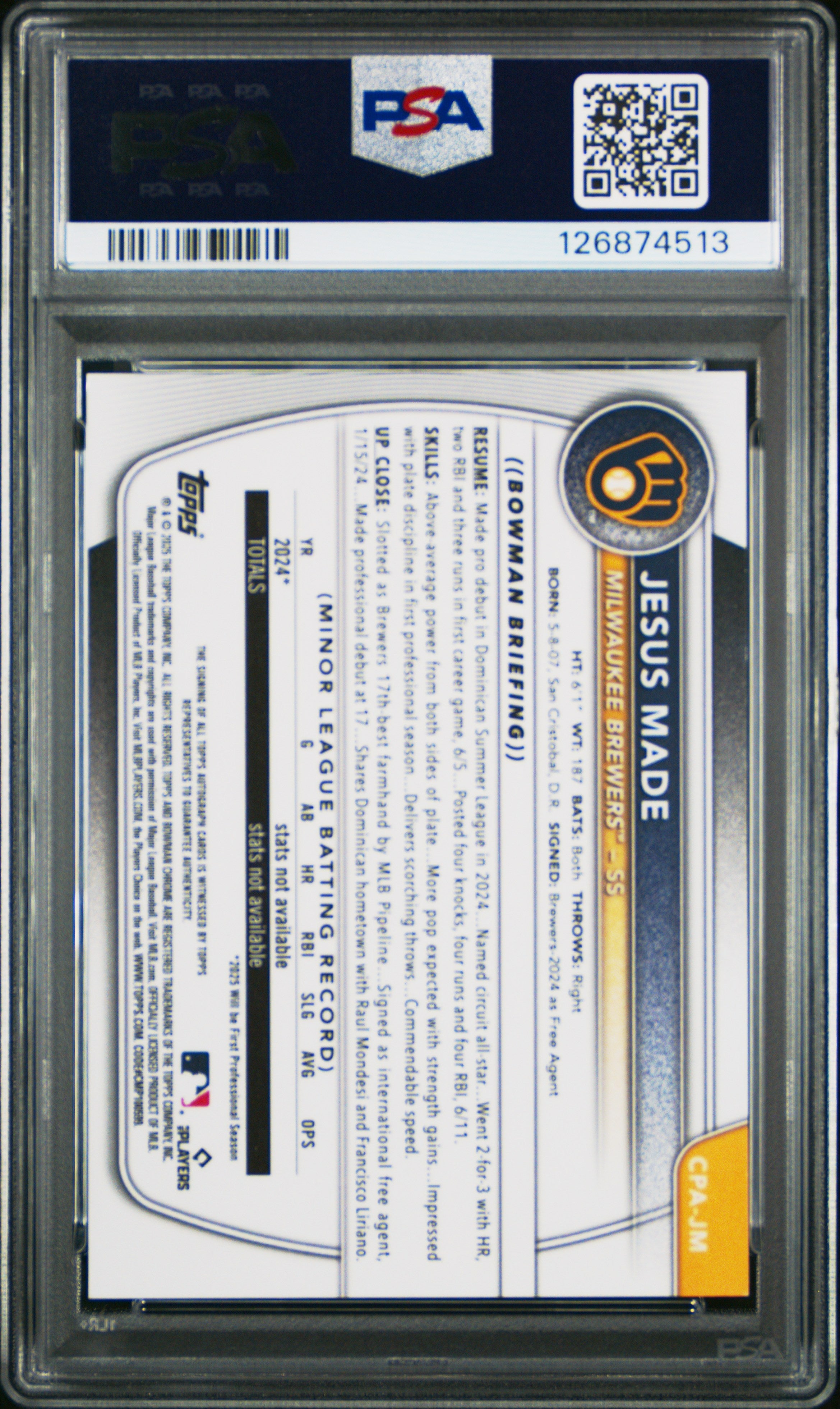 2025 Bowman Jesus Made Chrome Auto PSA 10
