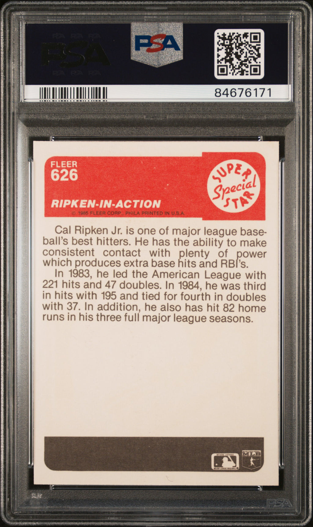 1985 Fleer Ripken-In-Action #626 PSA 9