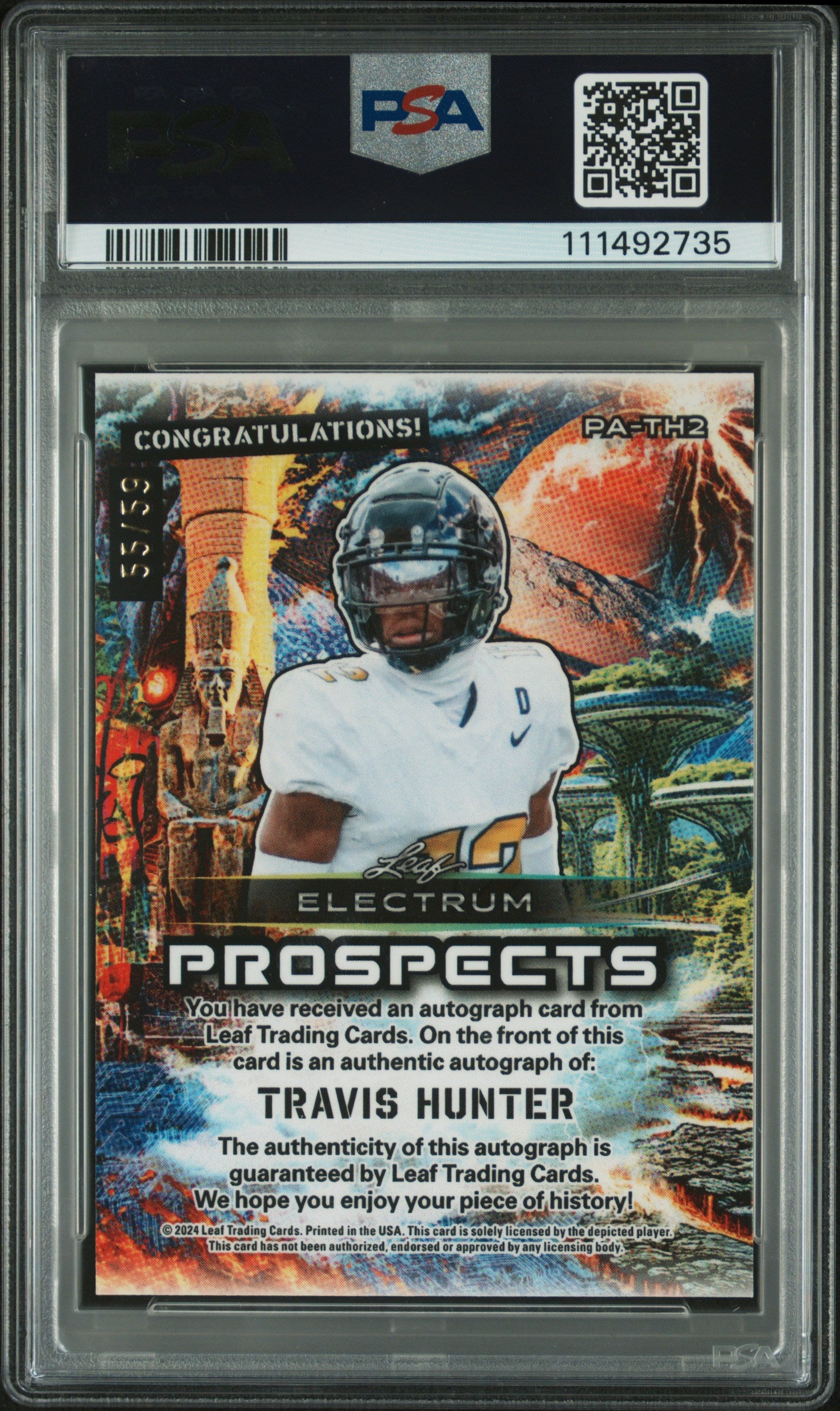 2024 Leaf Electrum Prospects Autographs Travis Hunter #PATH2 PSA 9