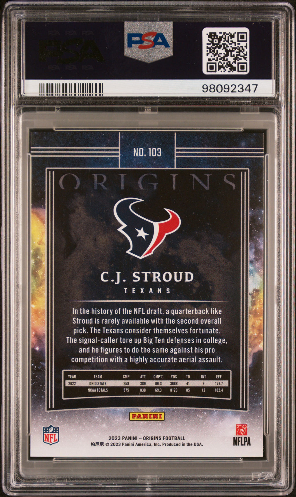 2023 Origins CJ Stroud Rookie Holo Blue 16/99 PSA 9 RC