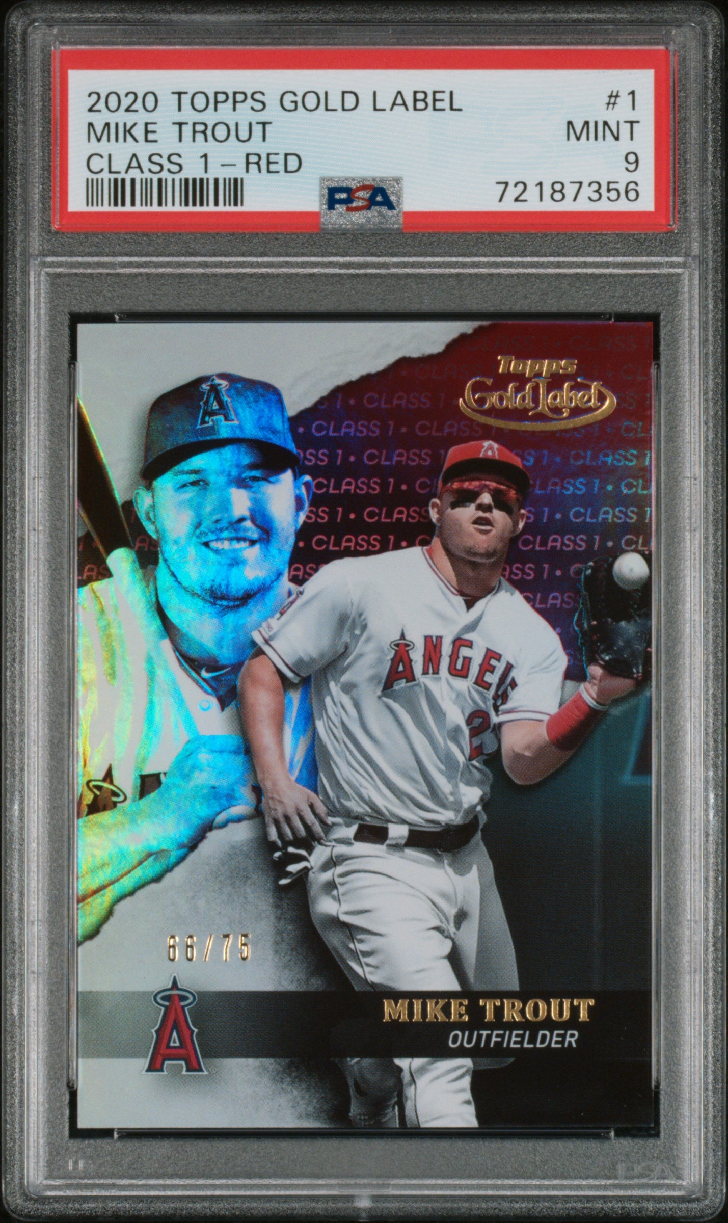 2020 Topps Gold Label Mike Trout Class 1 Red 66/75 PSA 9