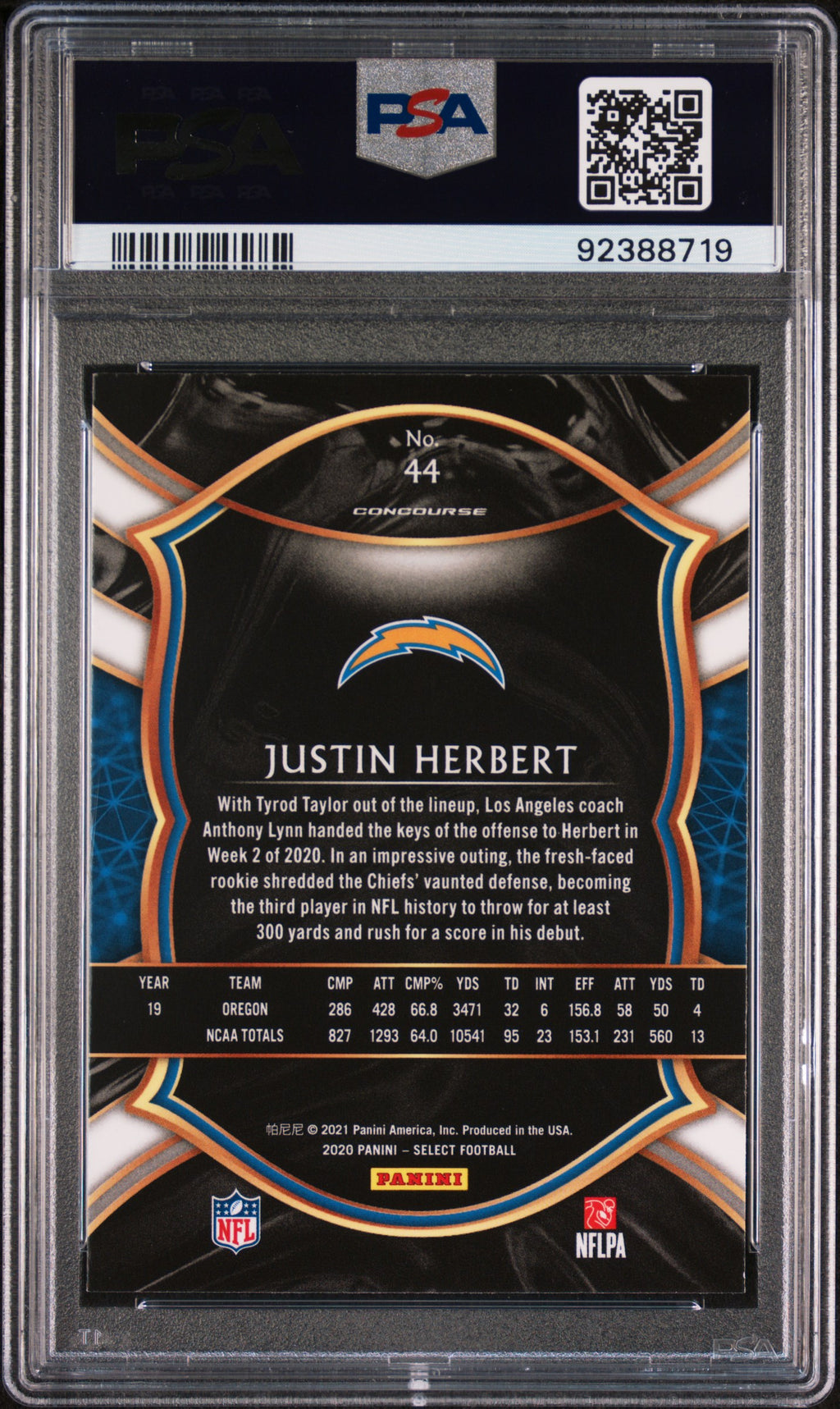 2020 Panini Select Justin Herbert #44 PSA 10