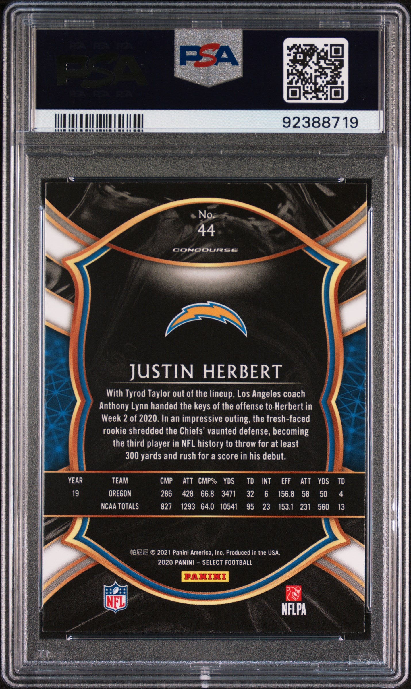 2020 Panini Select Justin Herbert #44 PSA 10