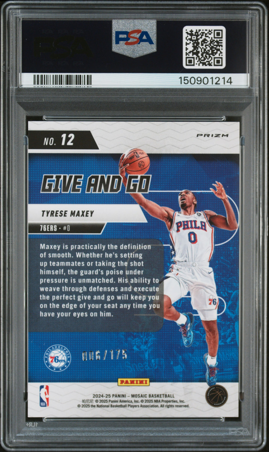 2024 Mosaic Tyrese Maxey Give And Go Purple Fluorescent PSA 10