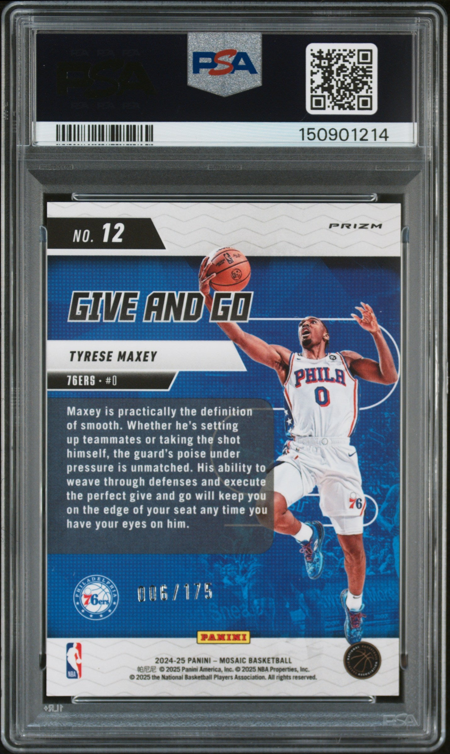 2024 Mosaic Tyrese Maxey Give And Go Purple Fluorescent PSA 10