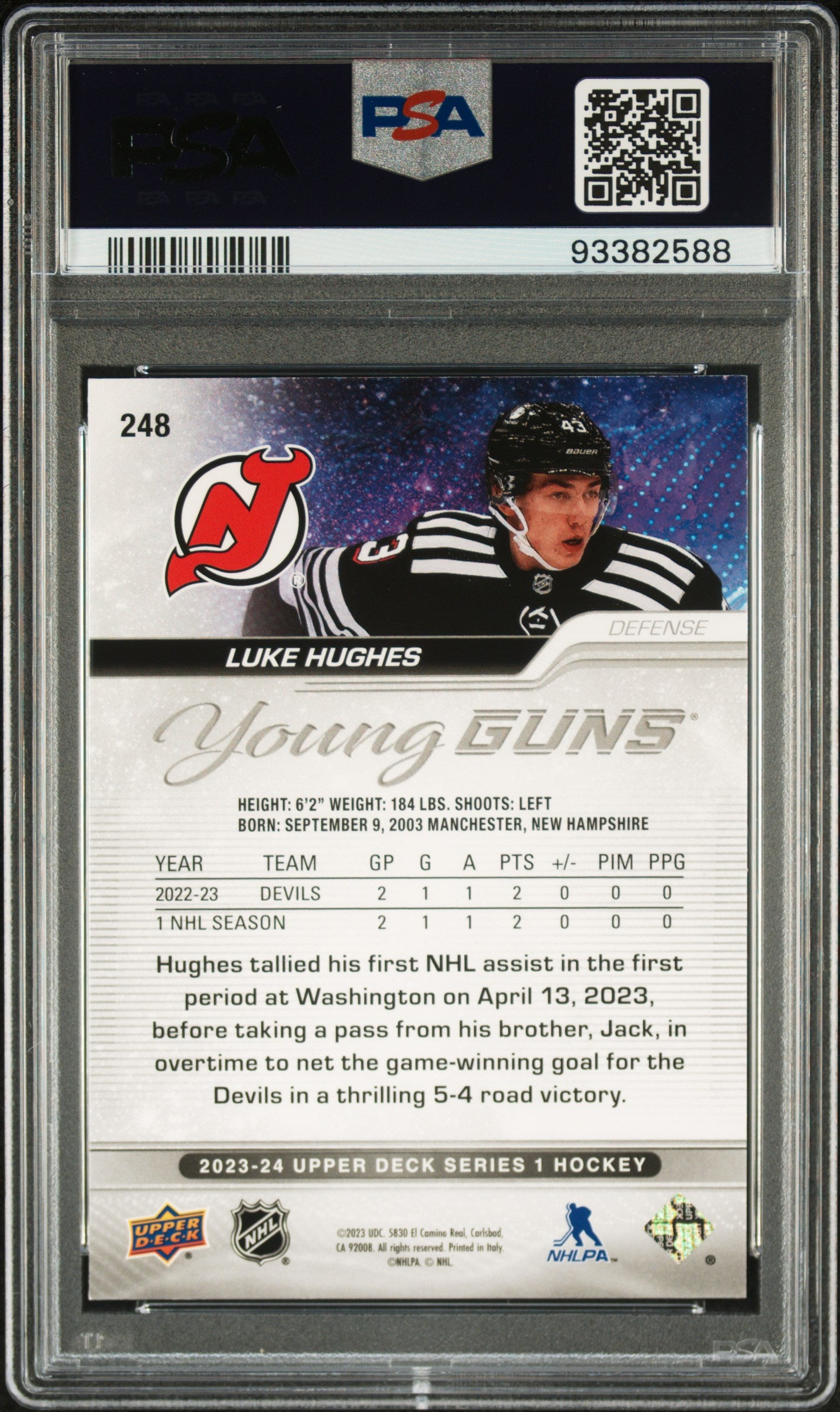 2023 Upper Deck Luke Hughes Young Guns PSA 9 RC