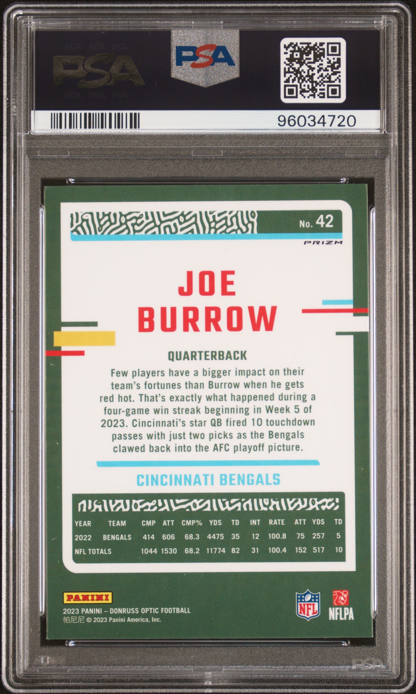 2023 Donruss Optic Joe Burrow Fire PSA 9