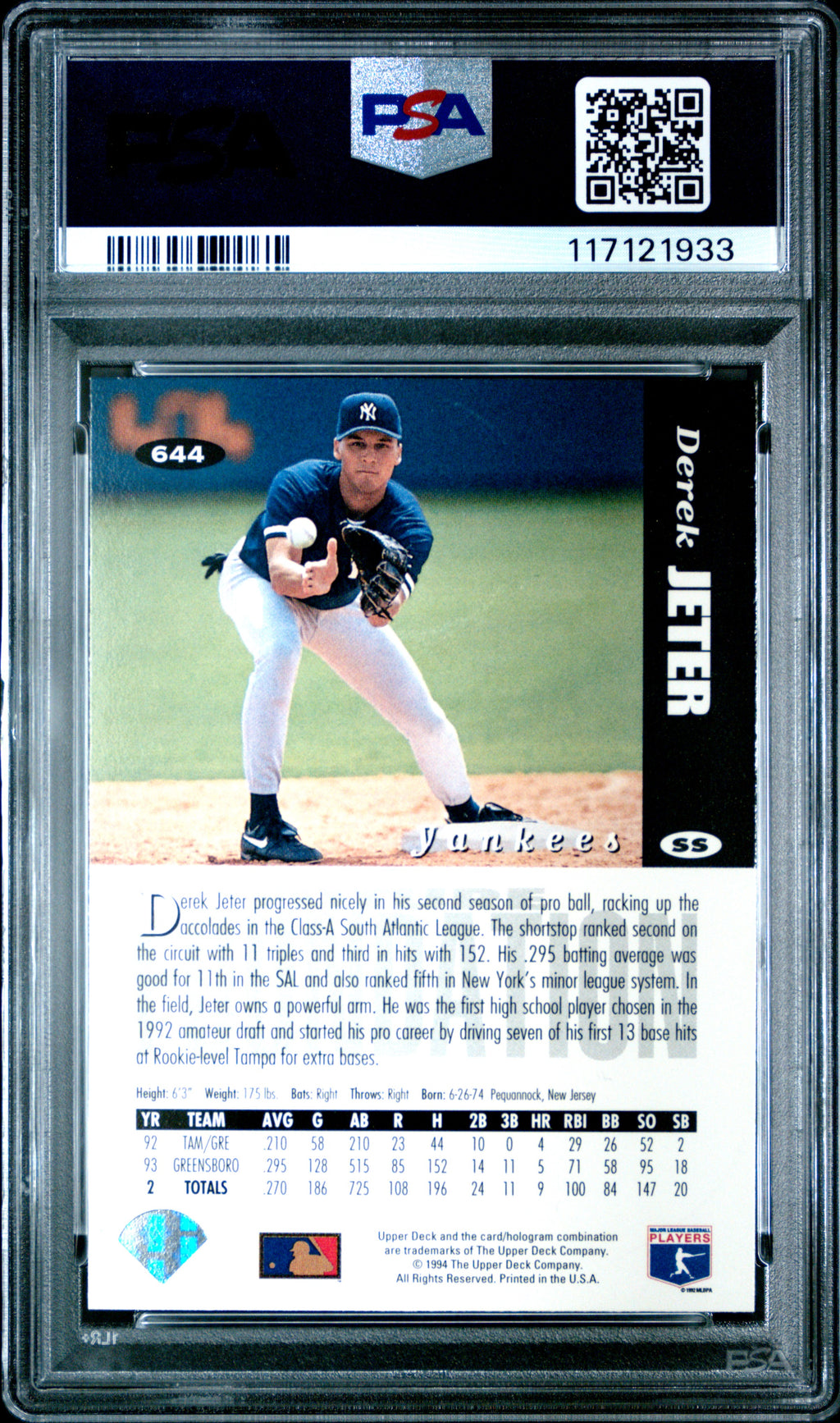 1994 Collector's Choice Derek Jeter White Letter Varition PSA 9