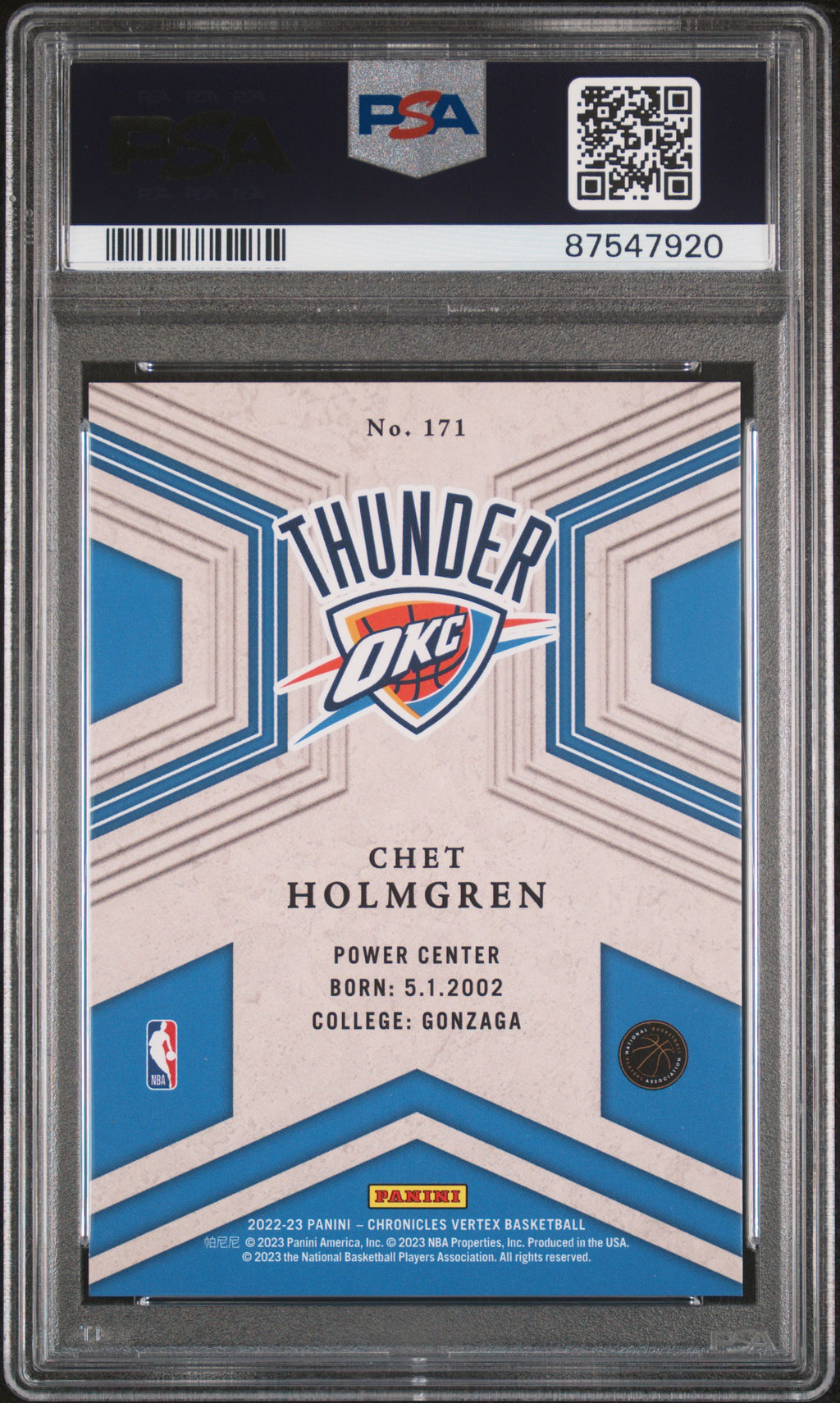 2022 Chronicles Chet Holmgren Rookie Gold 2/10 PSA 10 RC